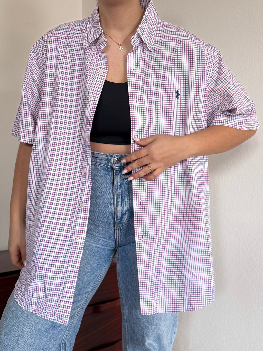 Ralph Lauren Shirt Custom Fit Plaid Pink Blue 100% Cotton