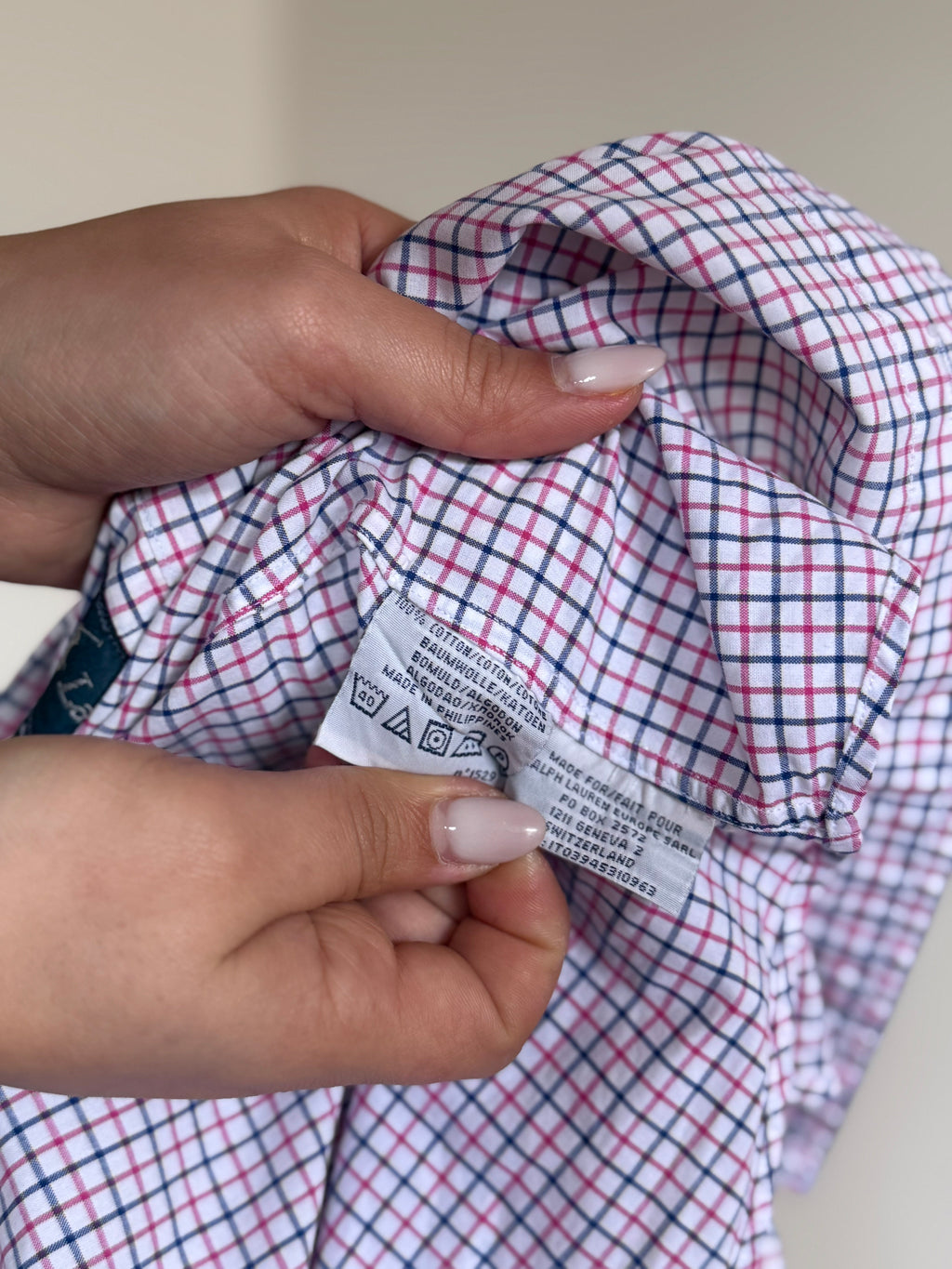 Ralph Lauren Shirt Custom Fit Plaid Pink Blue 100% Cotton