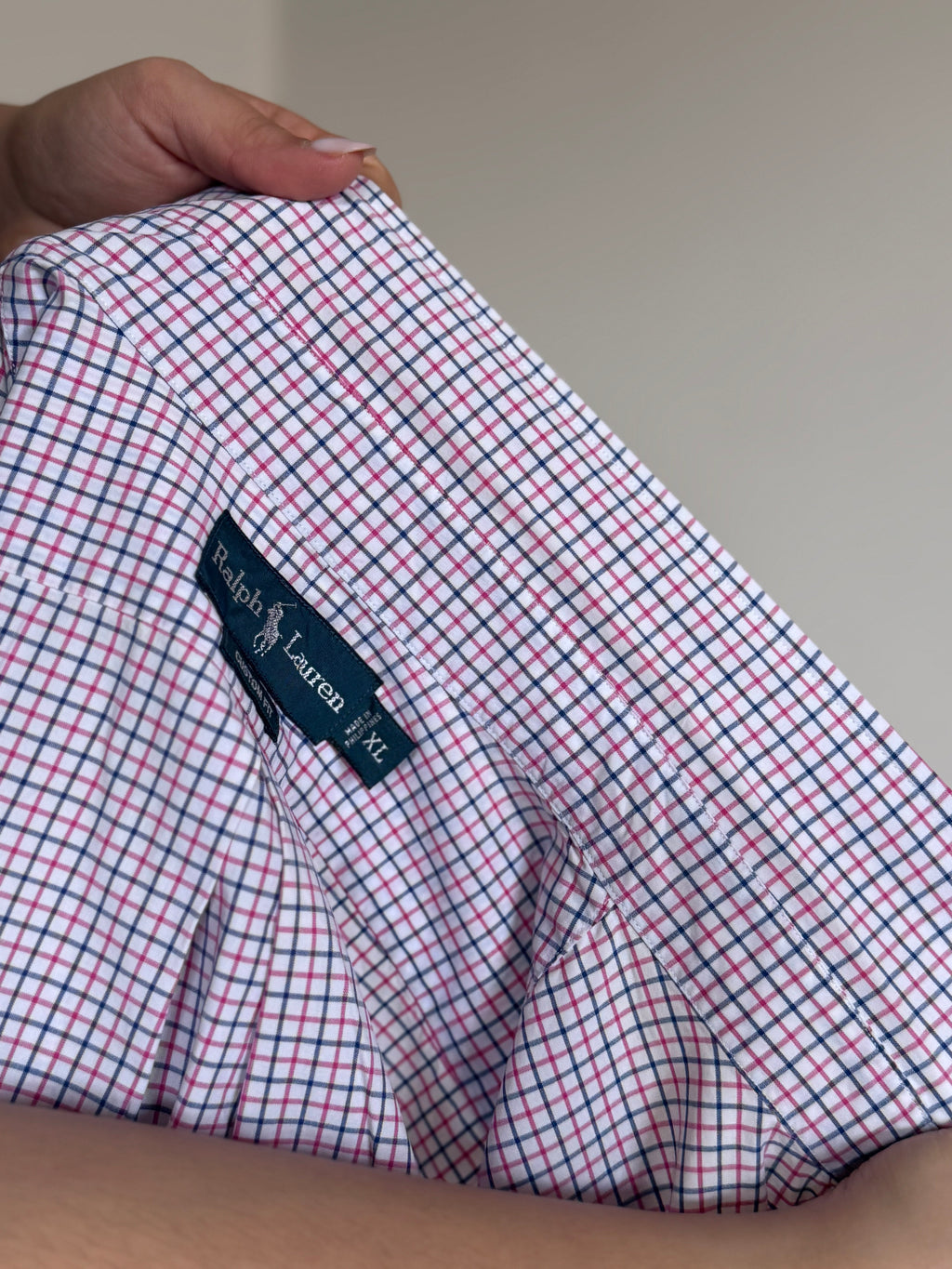 Ralph Lauren Shirt Custom Fit Plaid Pink Blue 100% Cotton