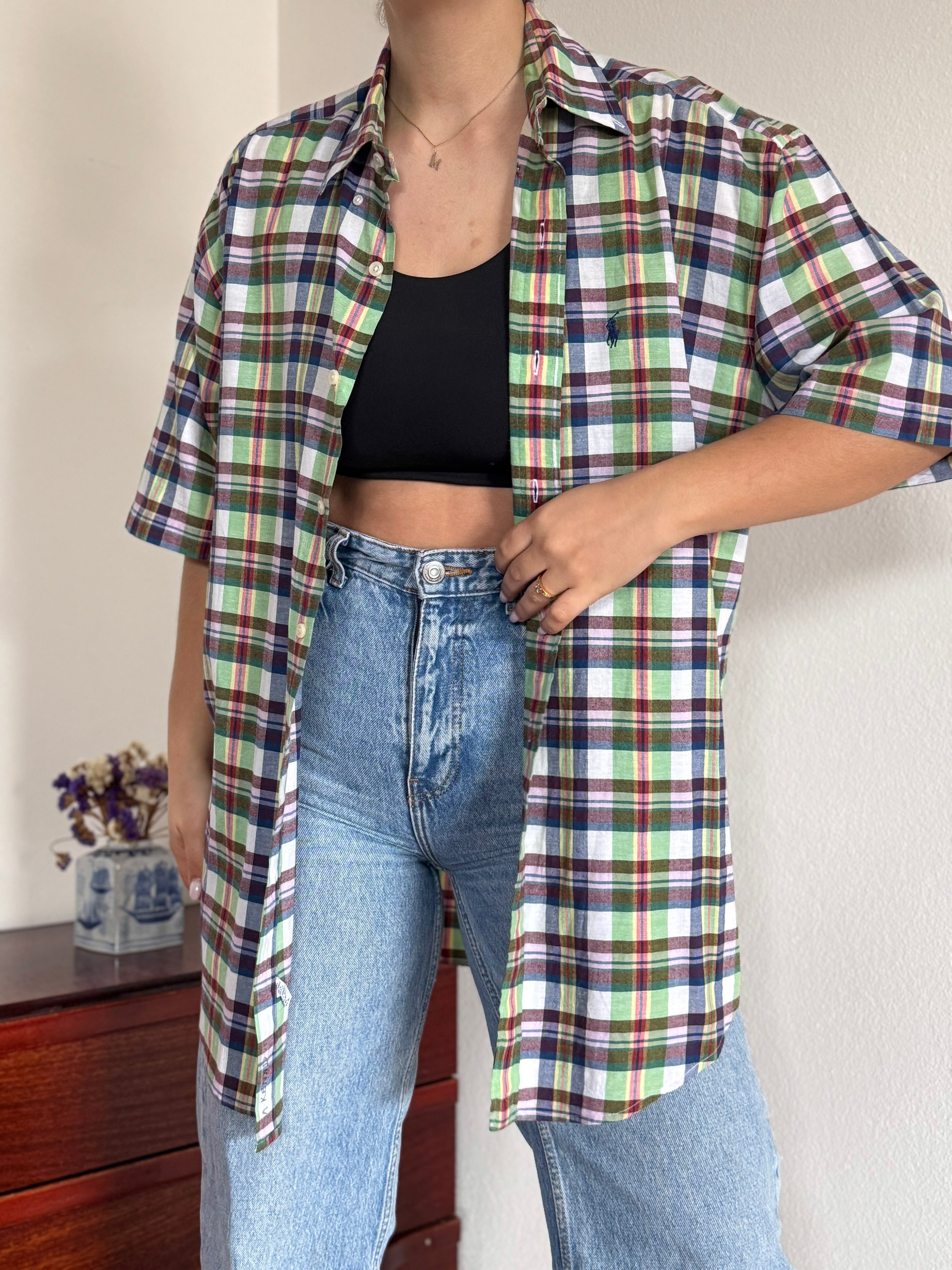 Ralph Lauren Shirt Blaire Fit Plaid Multicolor 100% Cotton