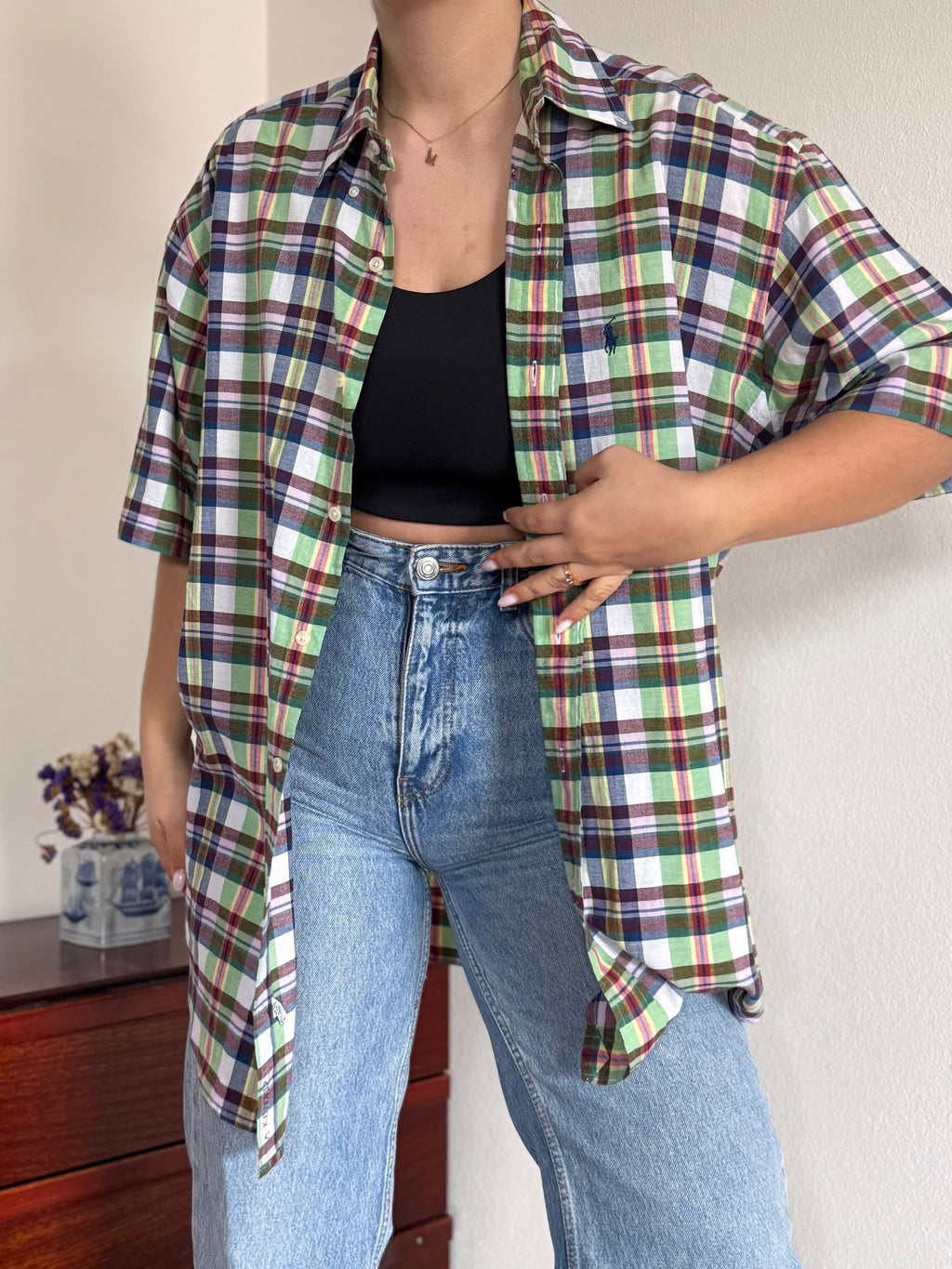 Ralph Lauren Shirt Blaire Fit Plaid Multicolor 100% Cotton