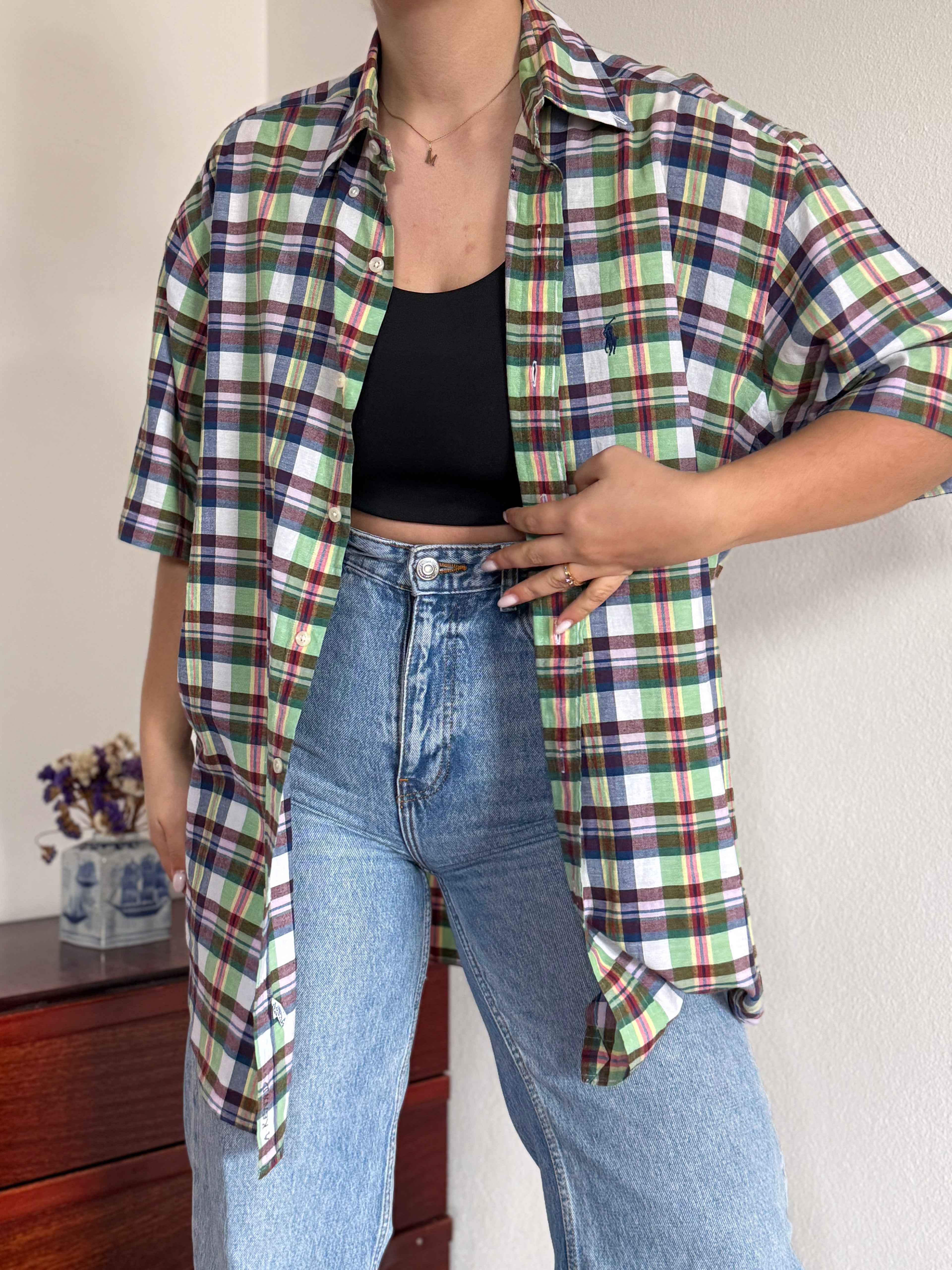 Ralph Lauren Shirt Blaire Fit Plaid Multicolor 100% Cotton