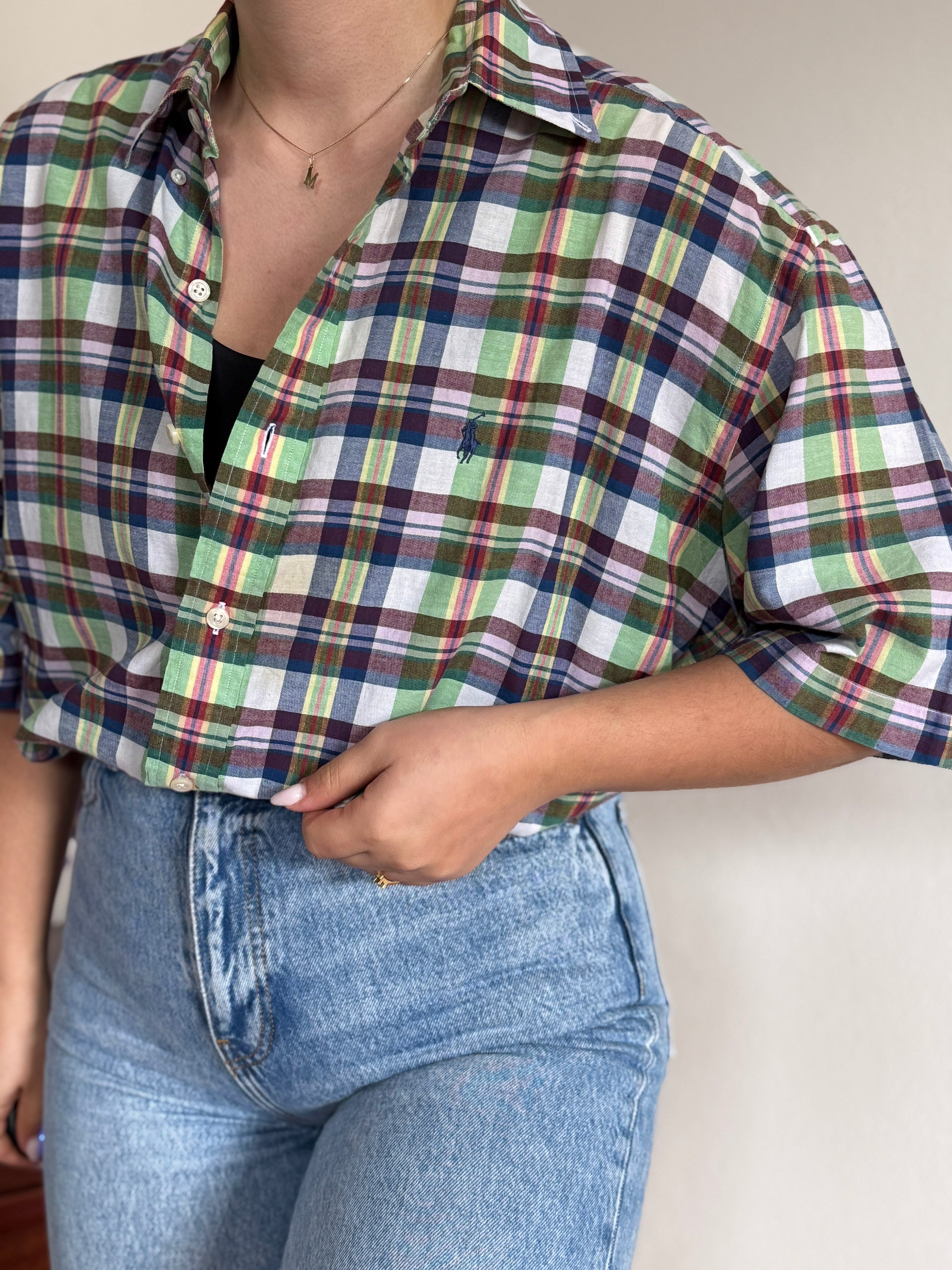 Ralph Lauren Shirt Blaire Fit Plaid Multicolor 100% Cotton