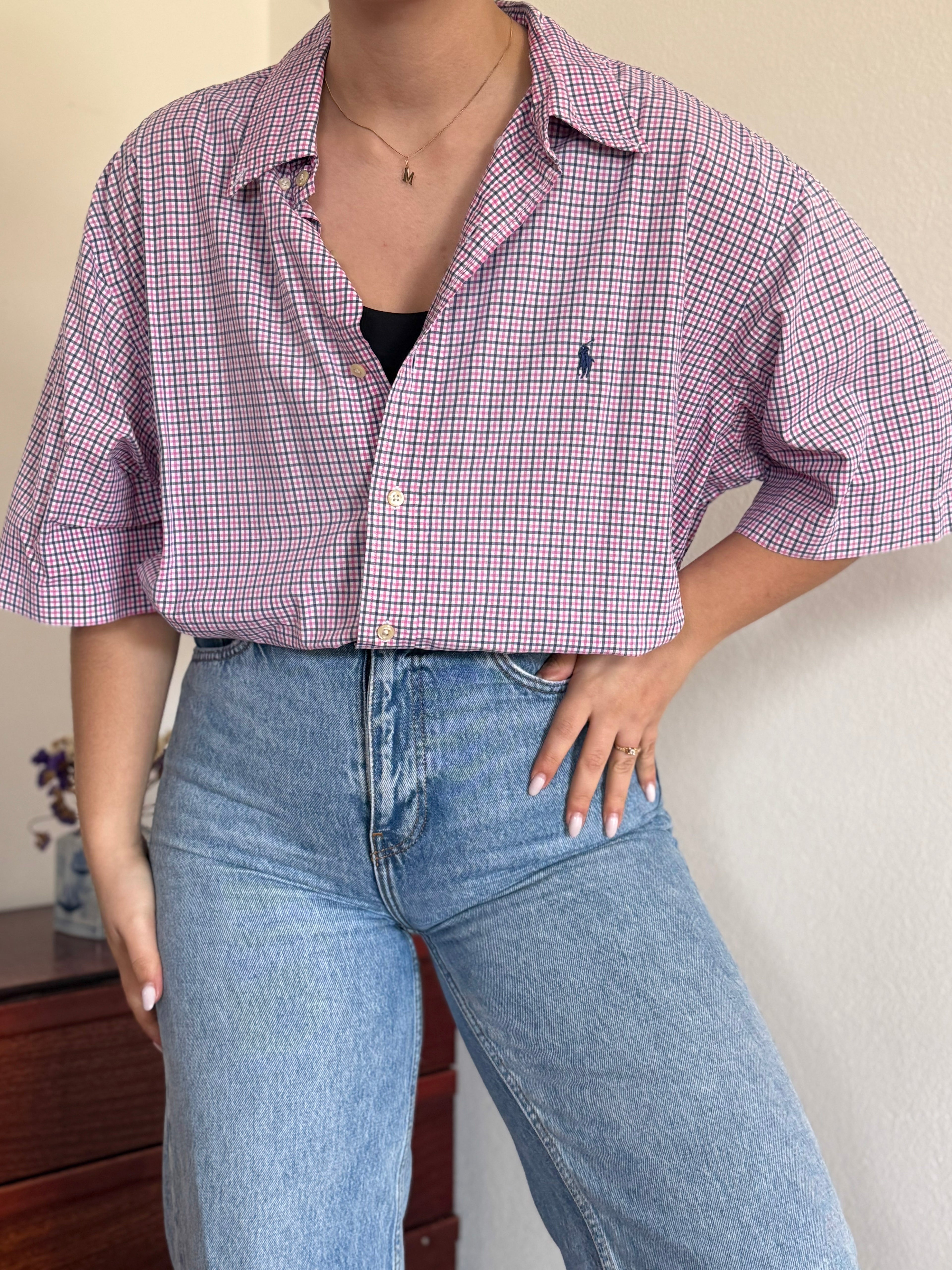 Ralph Lauren Shirt Classic Fit Plaid Pink Blue 100% Cotton