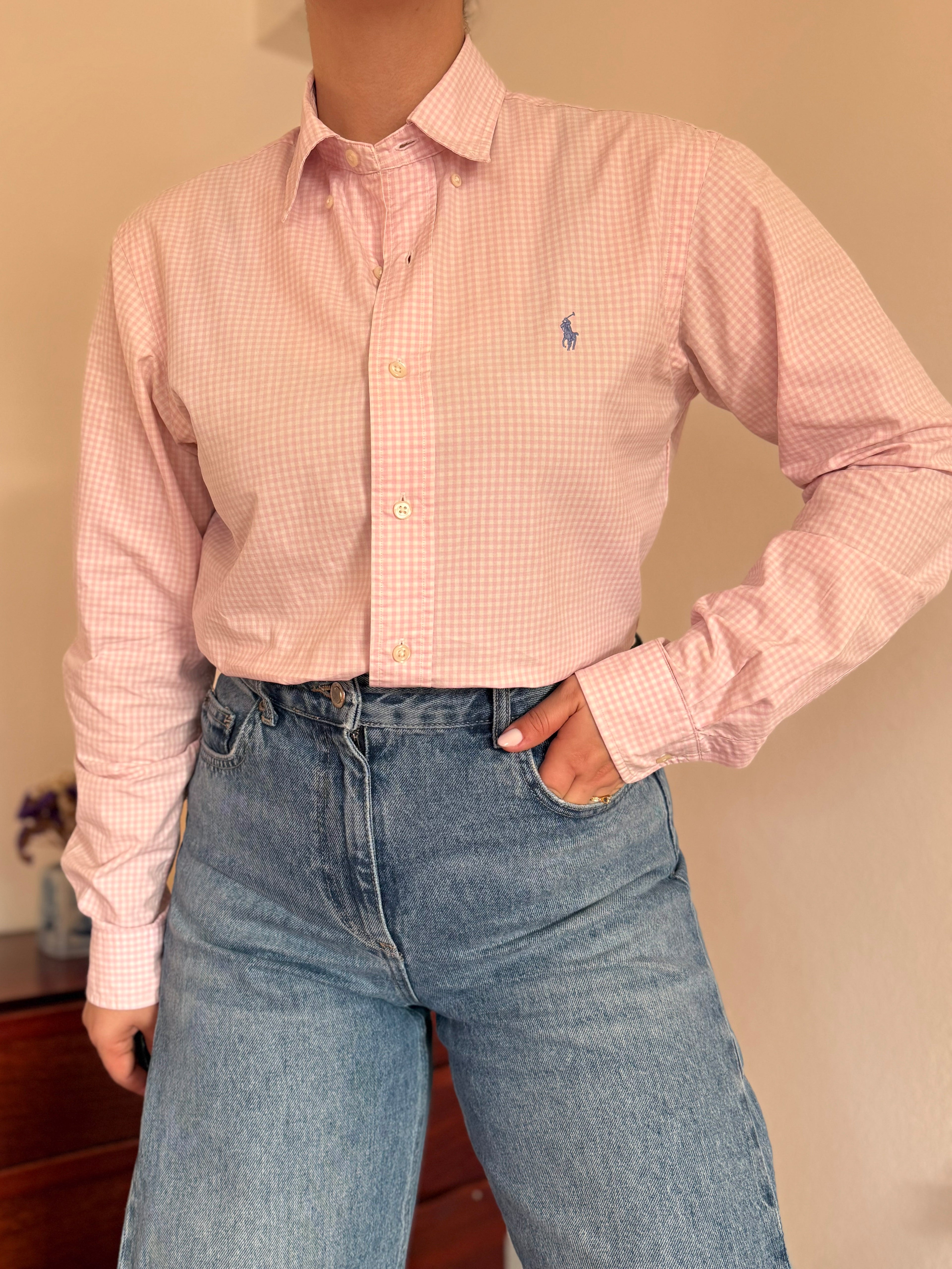 Polo Ralph Lauren Pink Plaid Shirt Costum Fit 100% Cotton