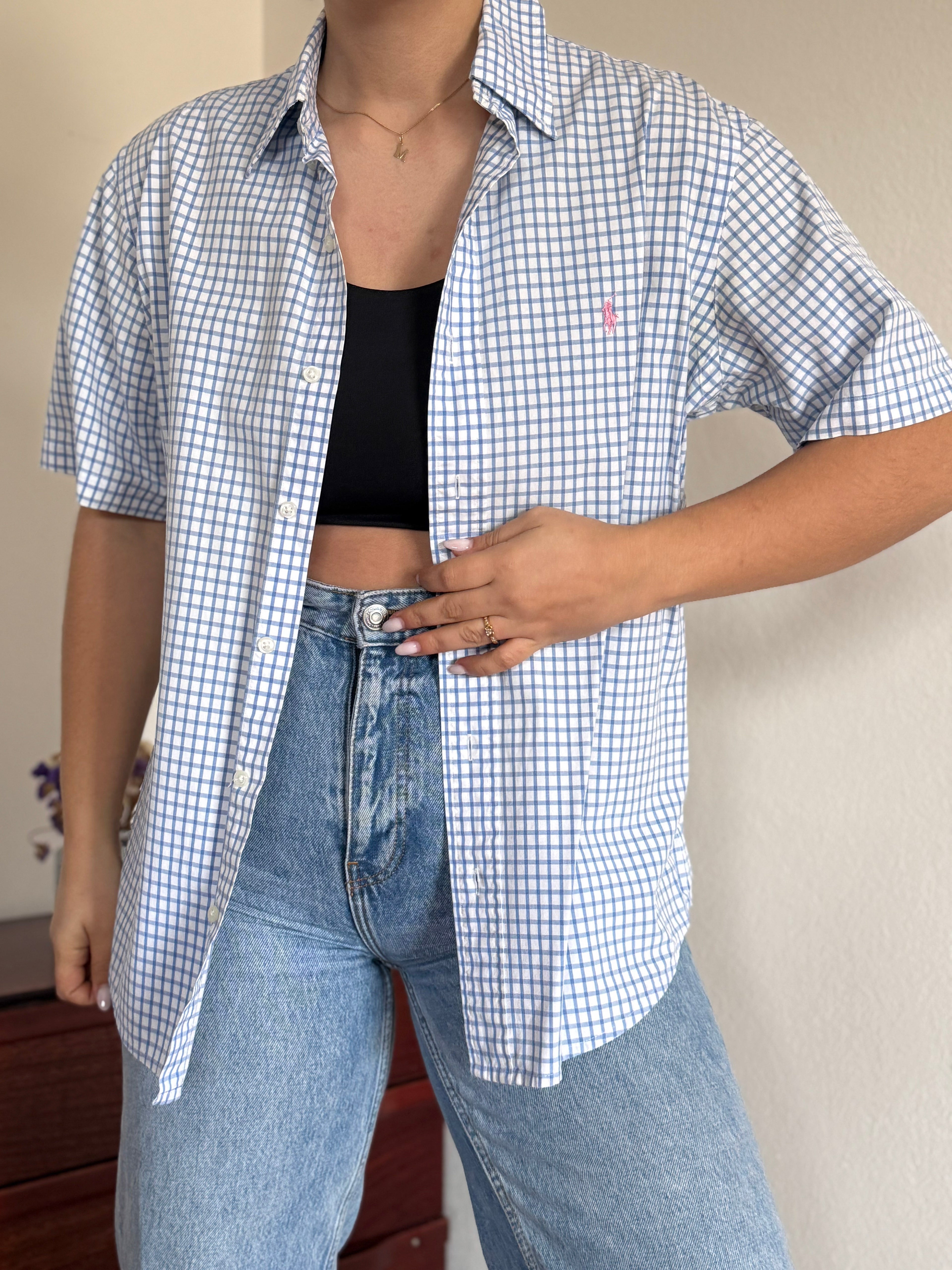 Polo Ralph Lauren Shirt Custom Fit Plaid Blue 100% Cotton