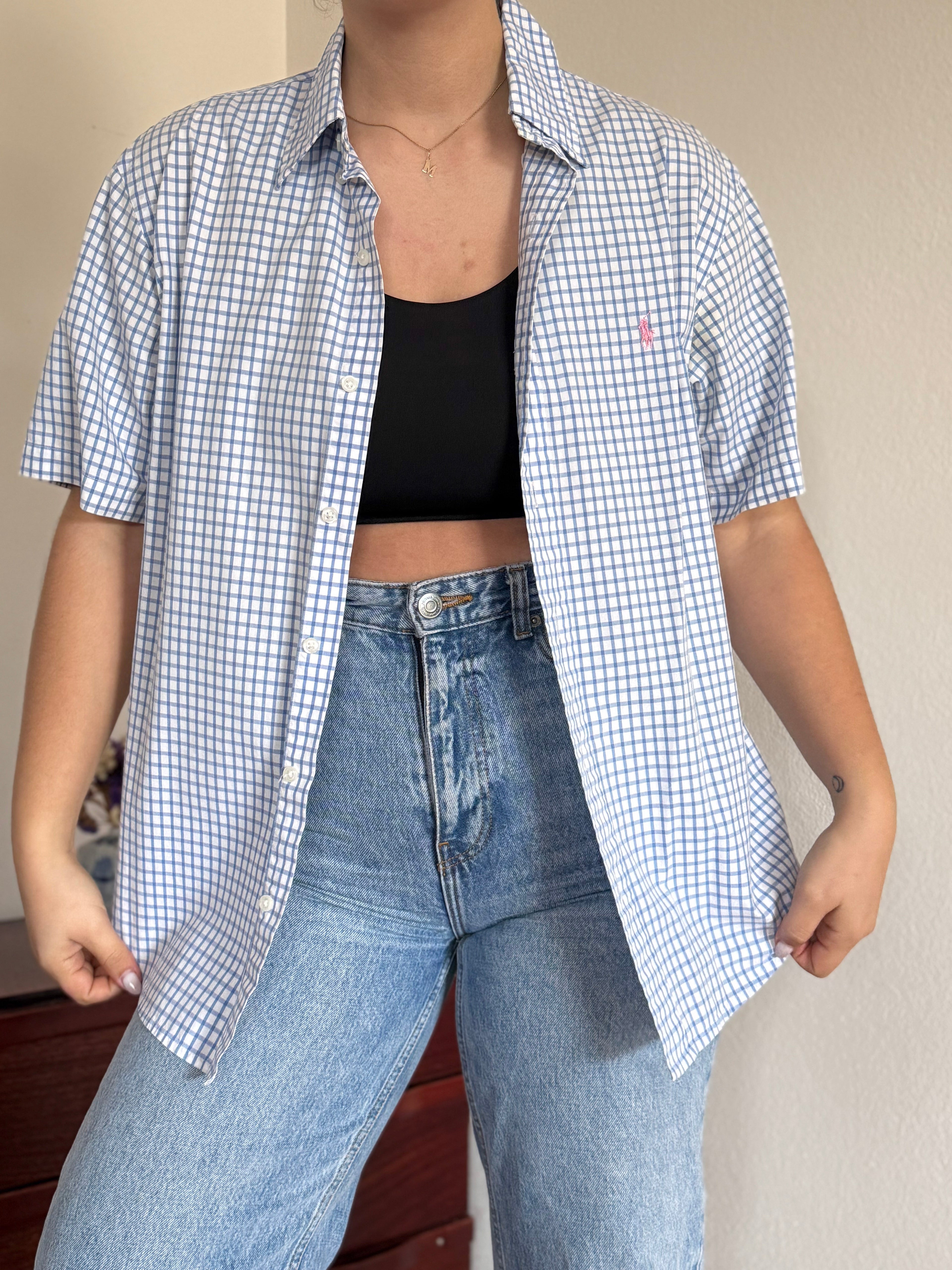 Polo Ralph Lauren Shirt Custom Fit Plaid Blue 100% Cotton