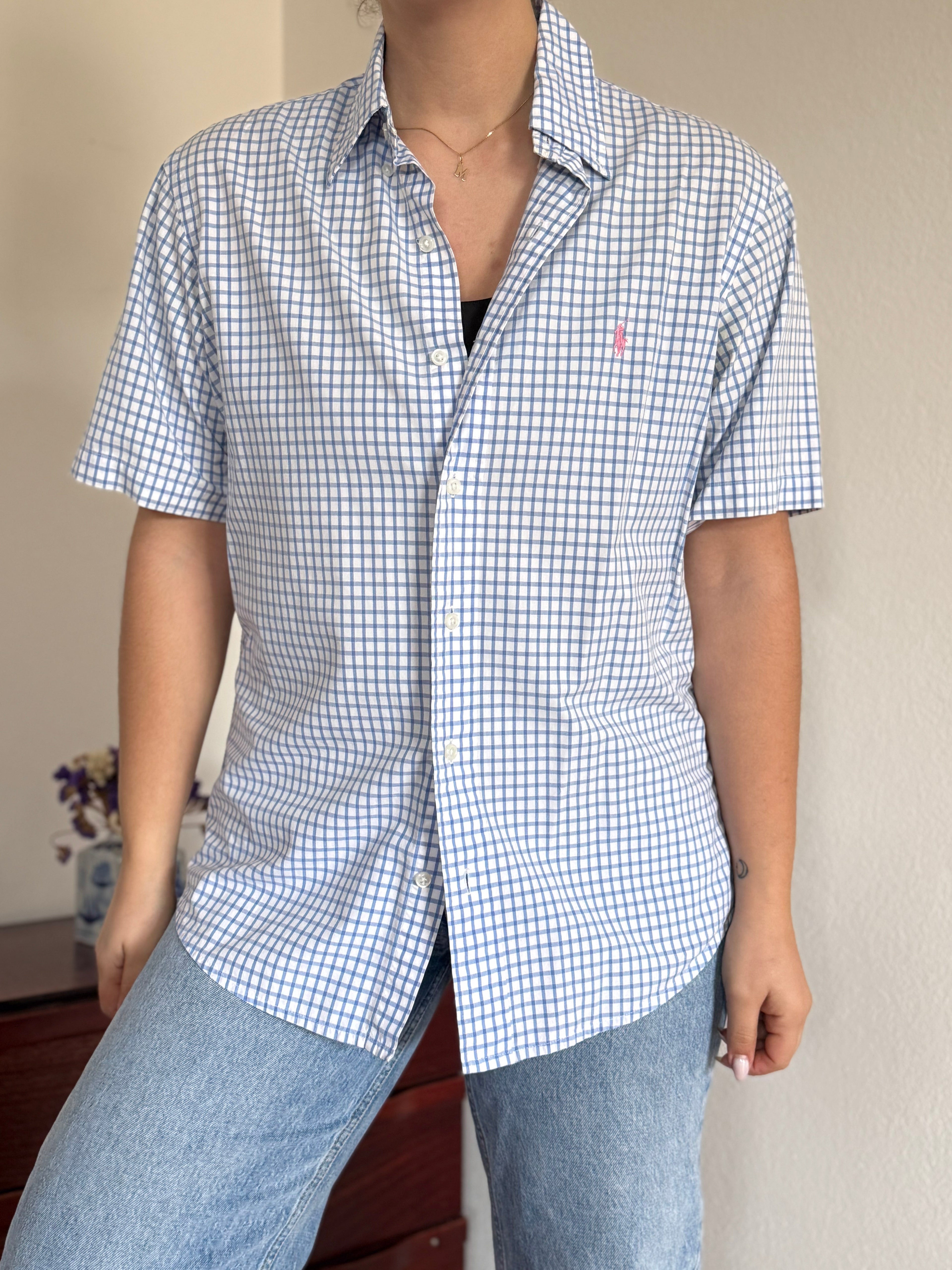 Polo Ralph Lauren Shirt Custom Fit Plaid Blue 100% Cotton