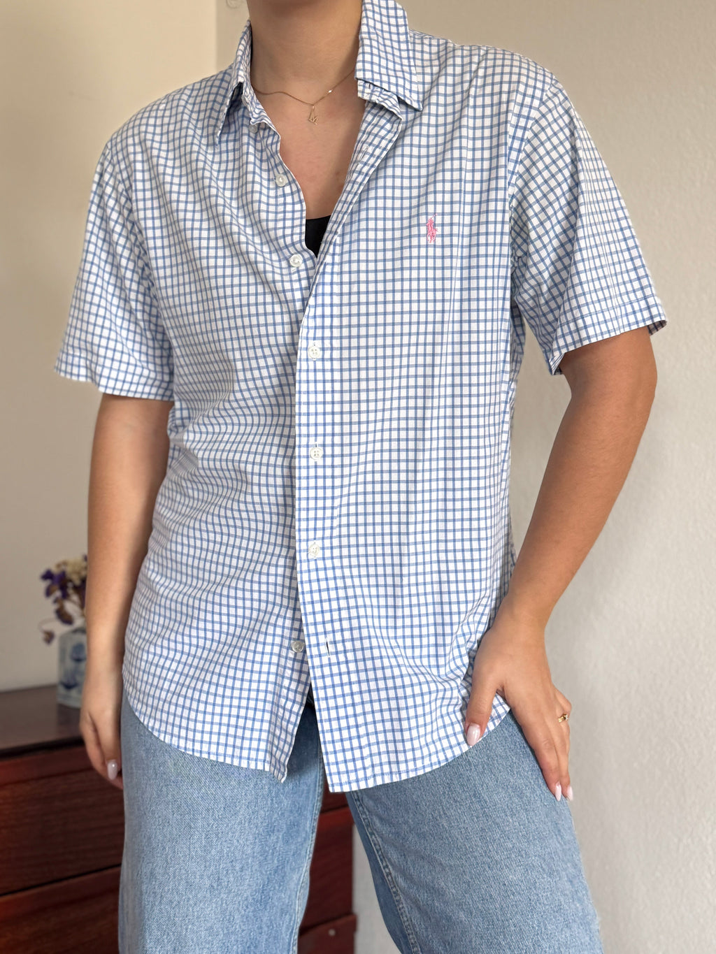 Polo Ralph Lauren Shirt Custom Fit Plaid Blue 100% Cotton