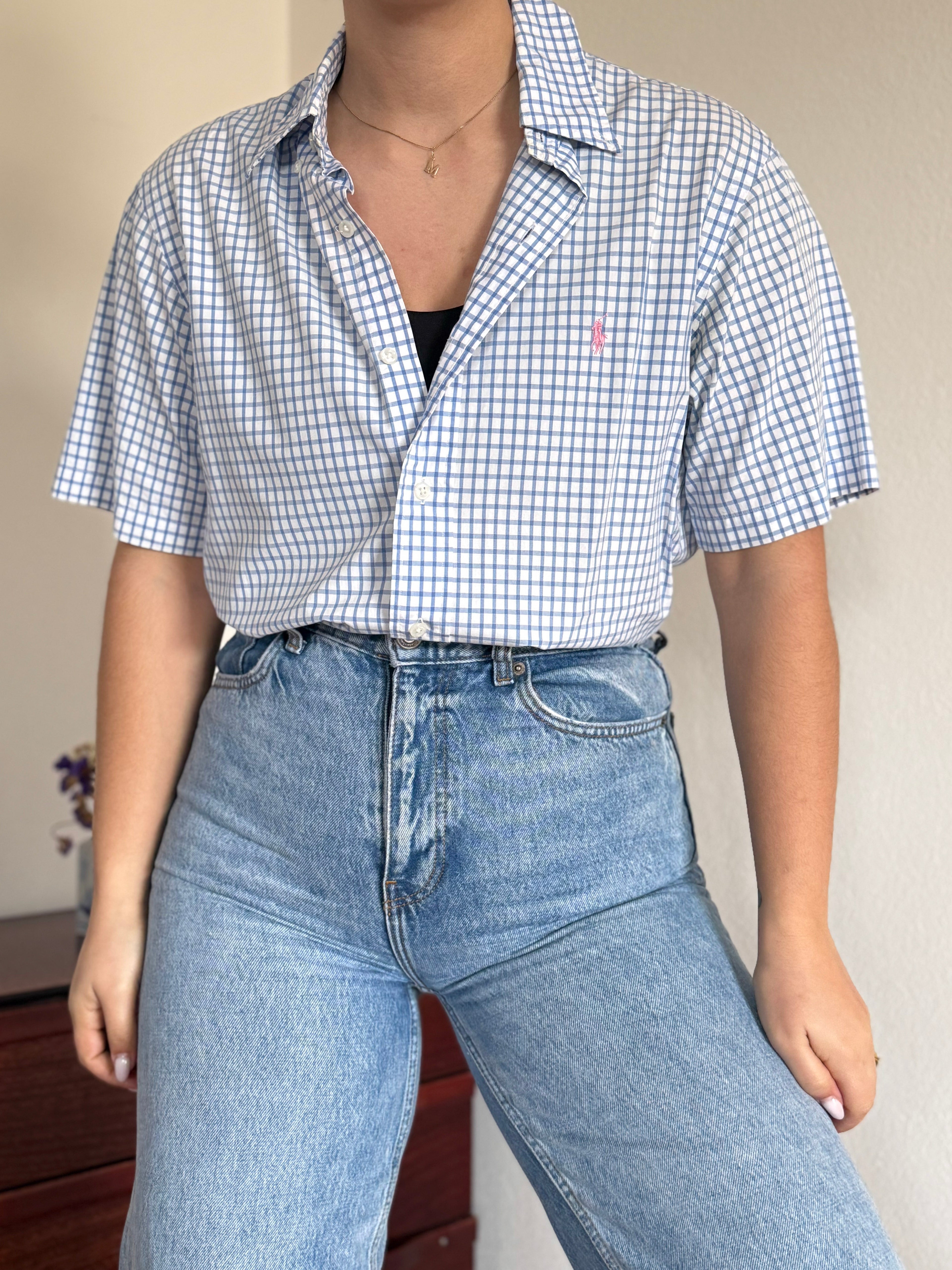 Polo Ralph Lauren Shirt Custom Fit Plaid Blue 100% Cotton