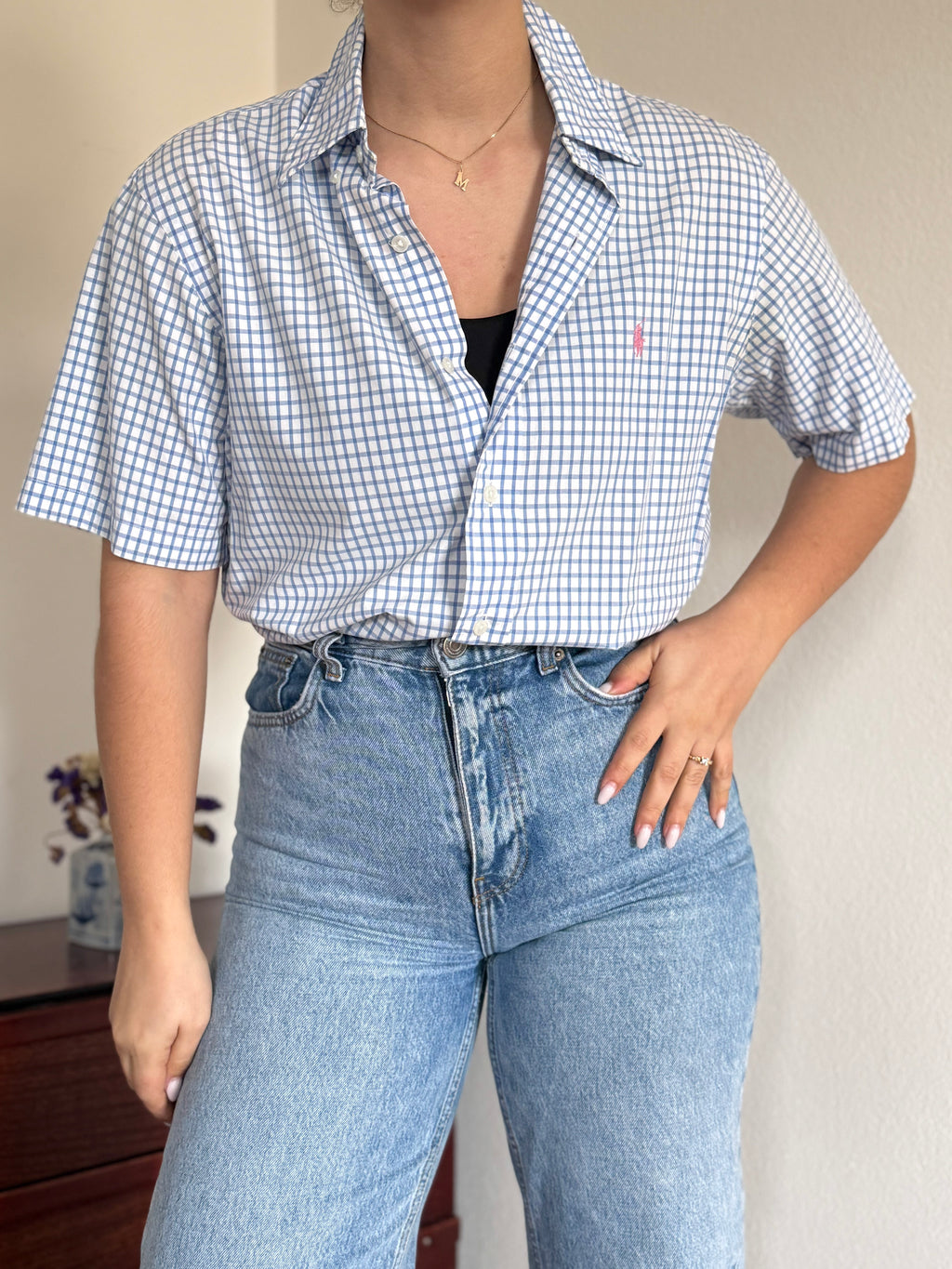 Polo Ralph Lauren Shirt Custom Fit Plaid Blue 100% Cotton