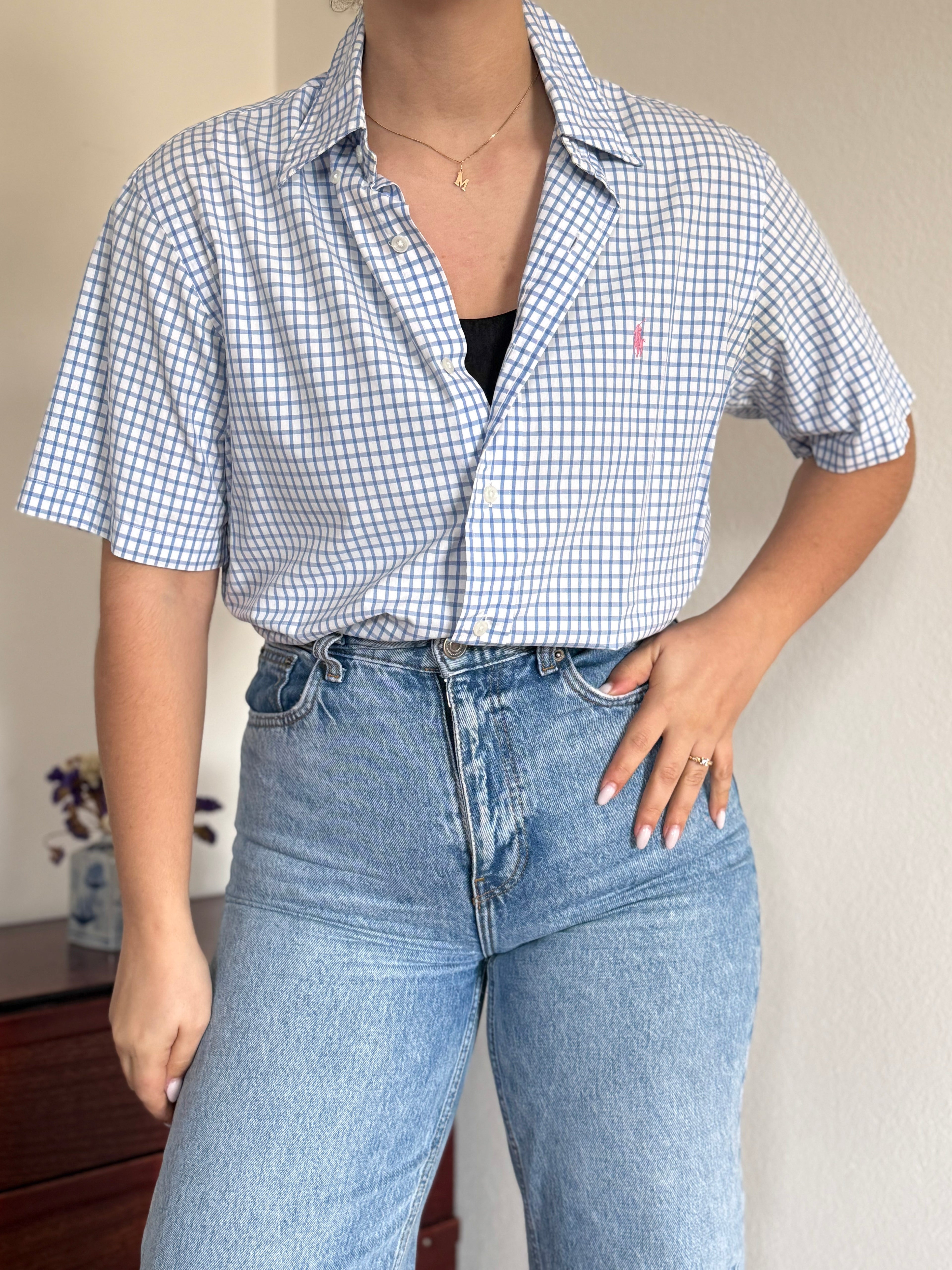 Polo Ralph Lauren Shirt Custom Fit Plaid Blue 100% Cotton