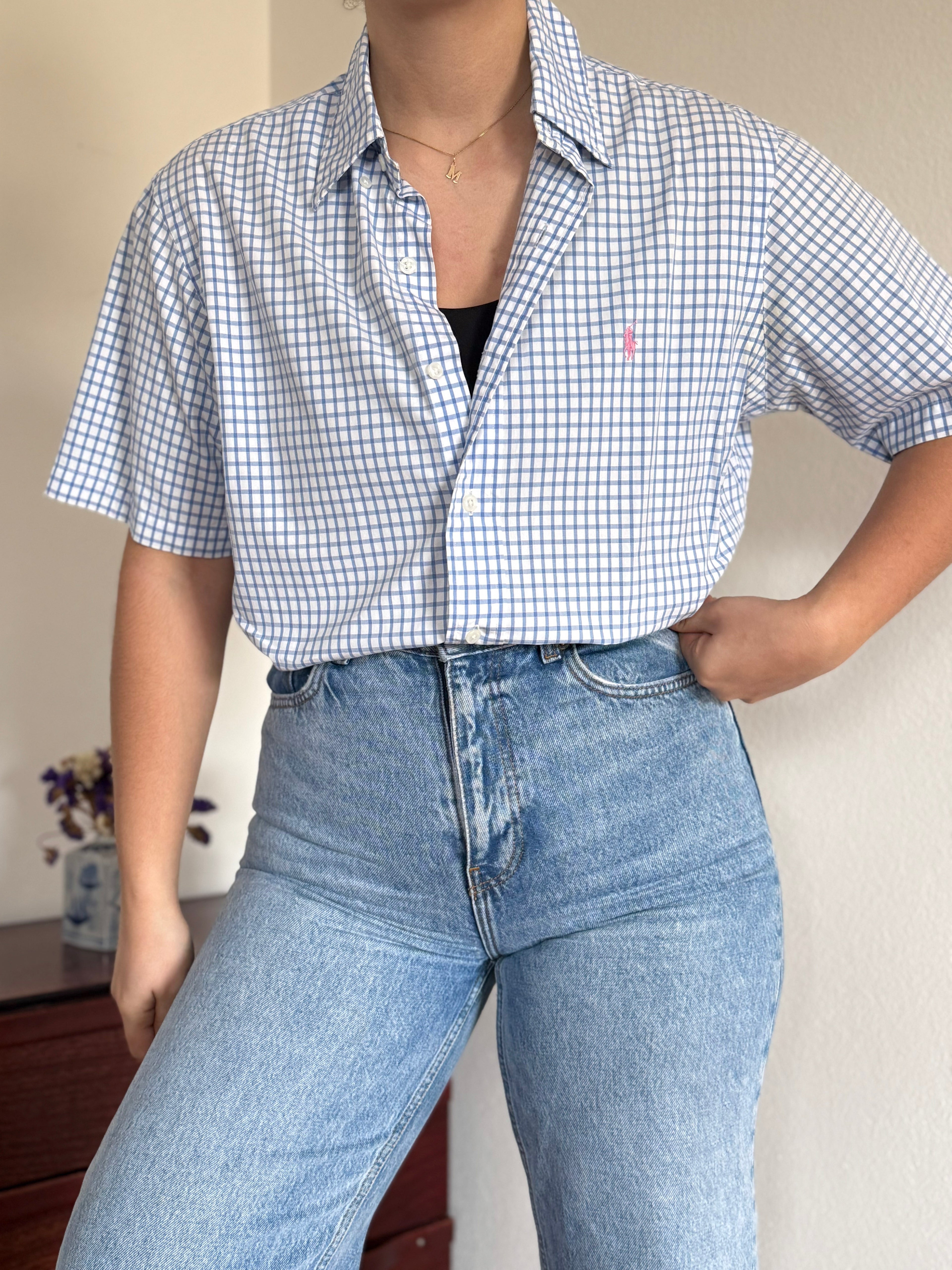 Polo Ralph Lauren Shirt Custom Fit Plaid Blue 100% Cotton