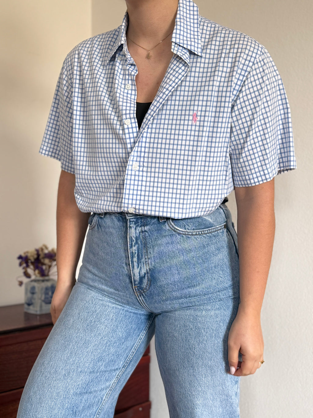 Polo Ralph Lauren Shirt Custom Fit Plaid Blue 100% Cotton