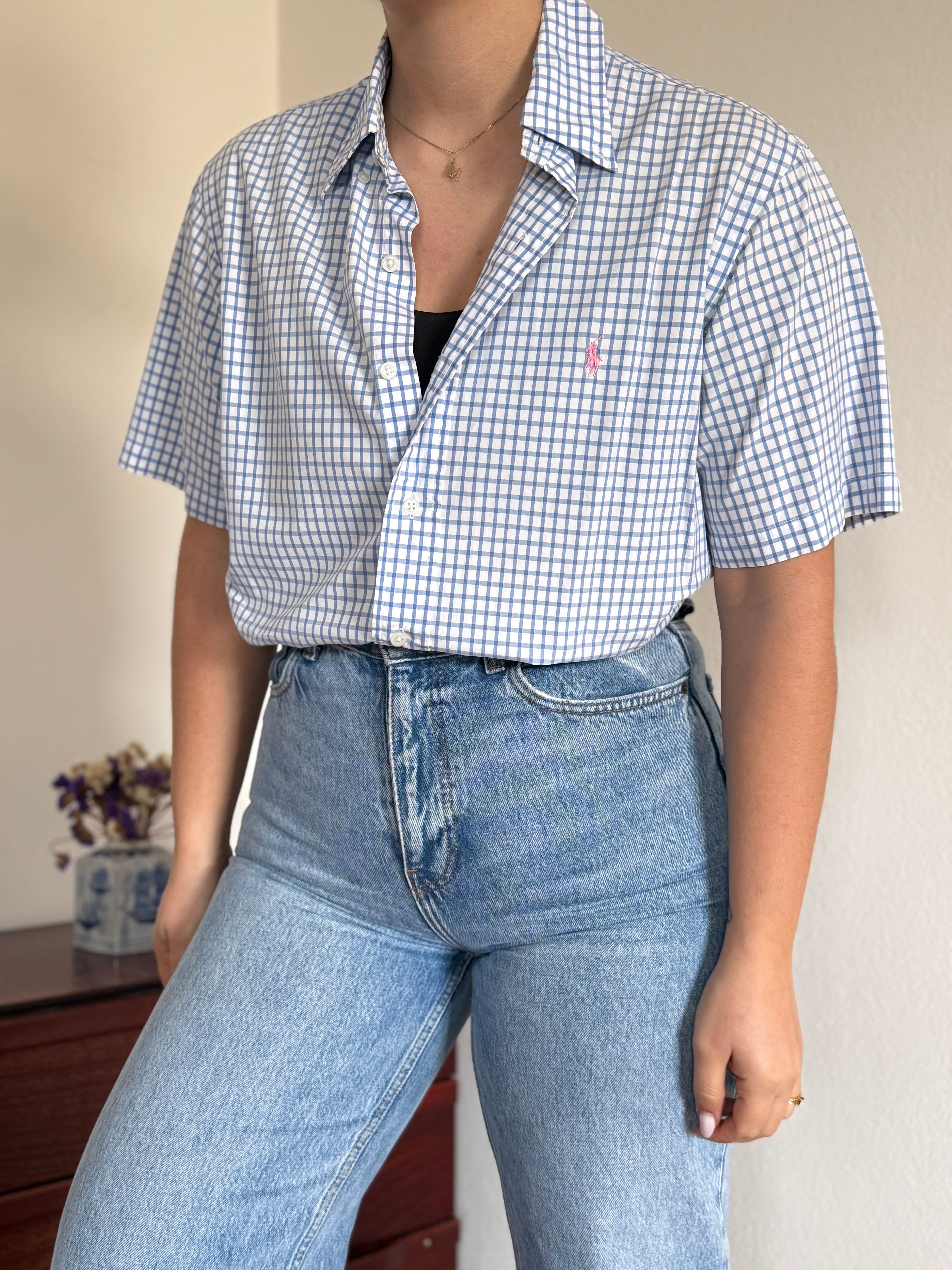 Polo Ralph Lauren Shirt Custom Fit Plaid Blue 100% Cotton