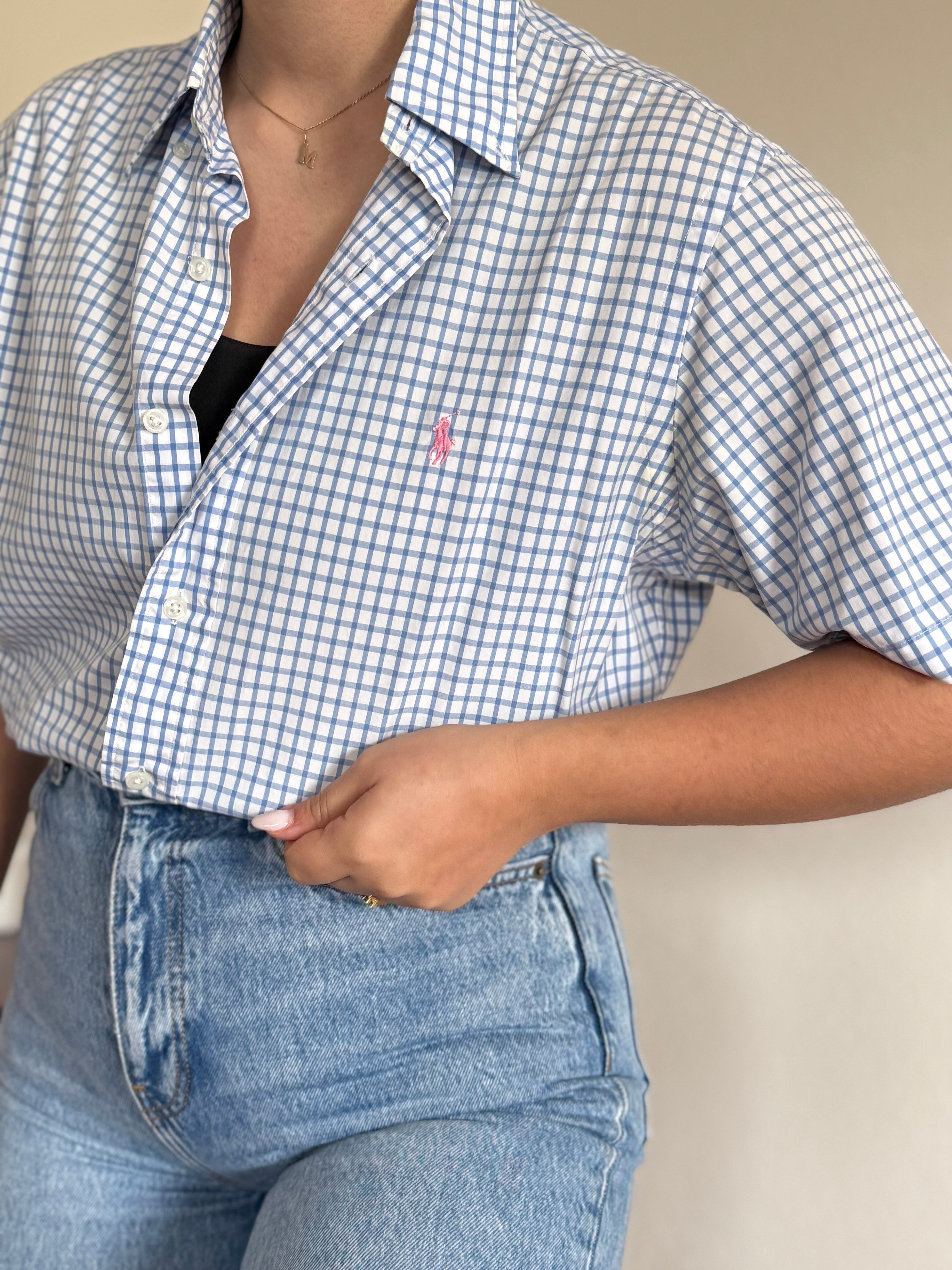 Polo Ralph Lauren Shirt Custom Fit Plaid Blue 100% Cotton