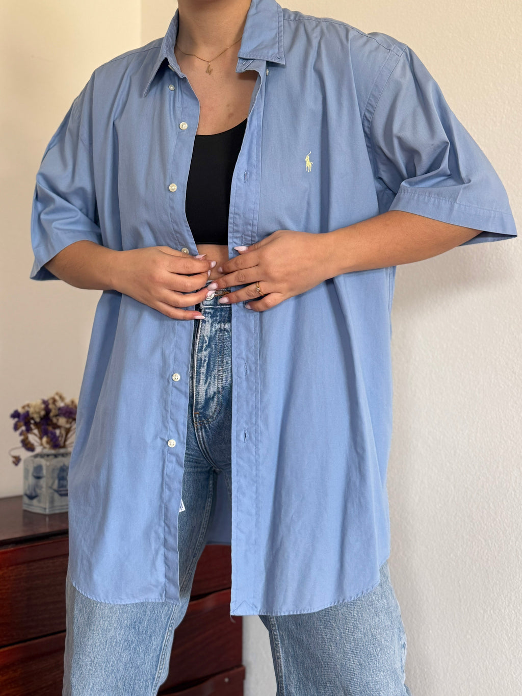 Ralph Lauren Shirt Blake Fit Plain Blue 100% Cotton