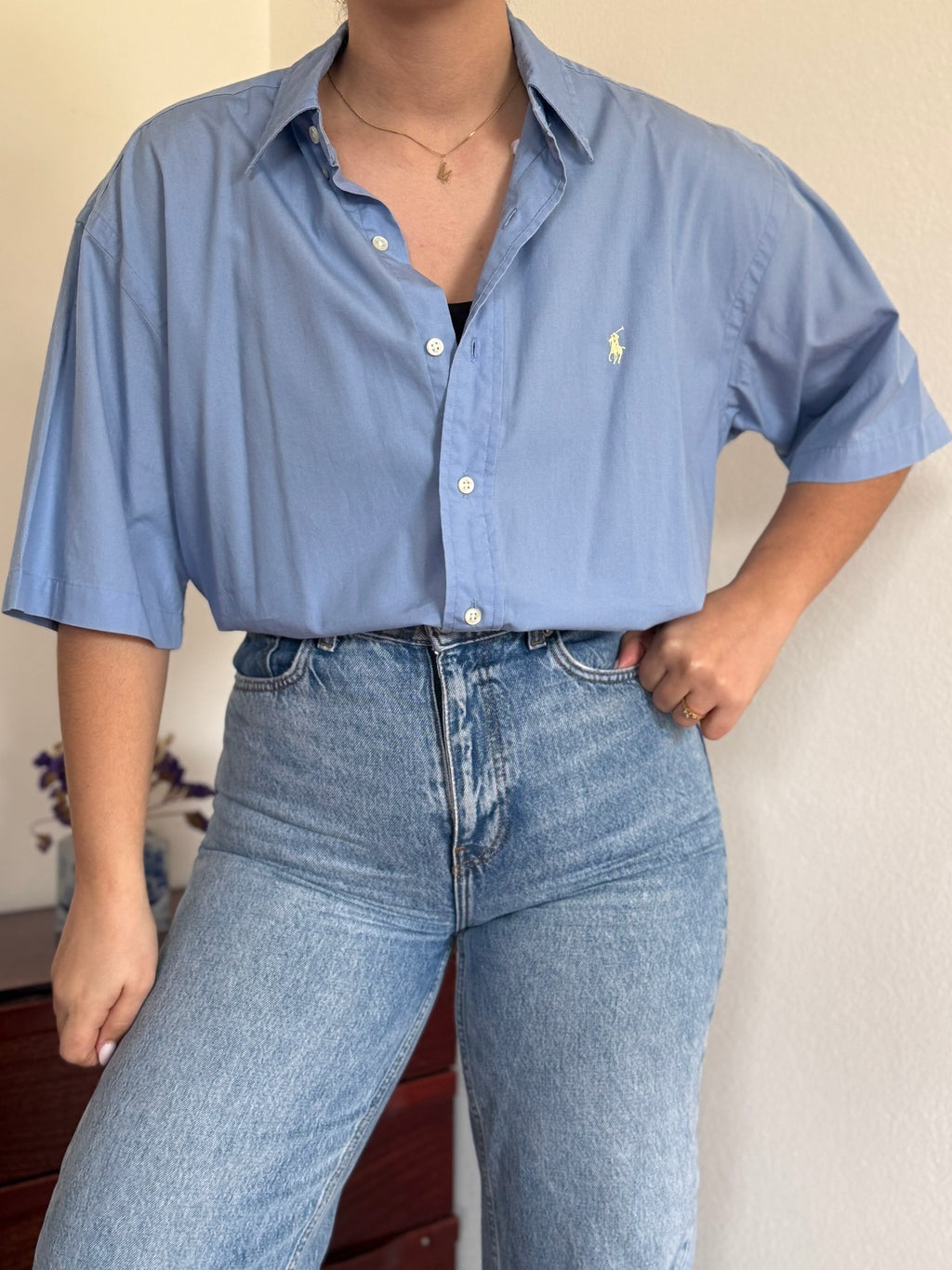 Ralph Lauren Shirt Blake Fit Plain Blue 100% Cotton