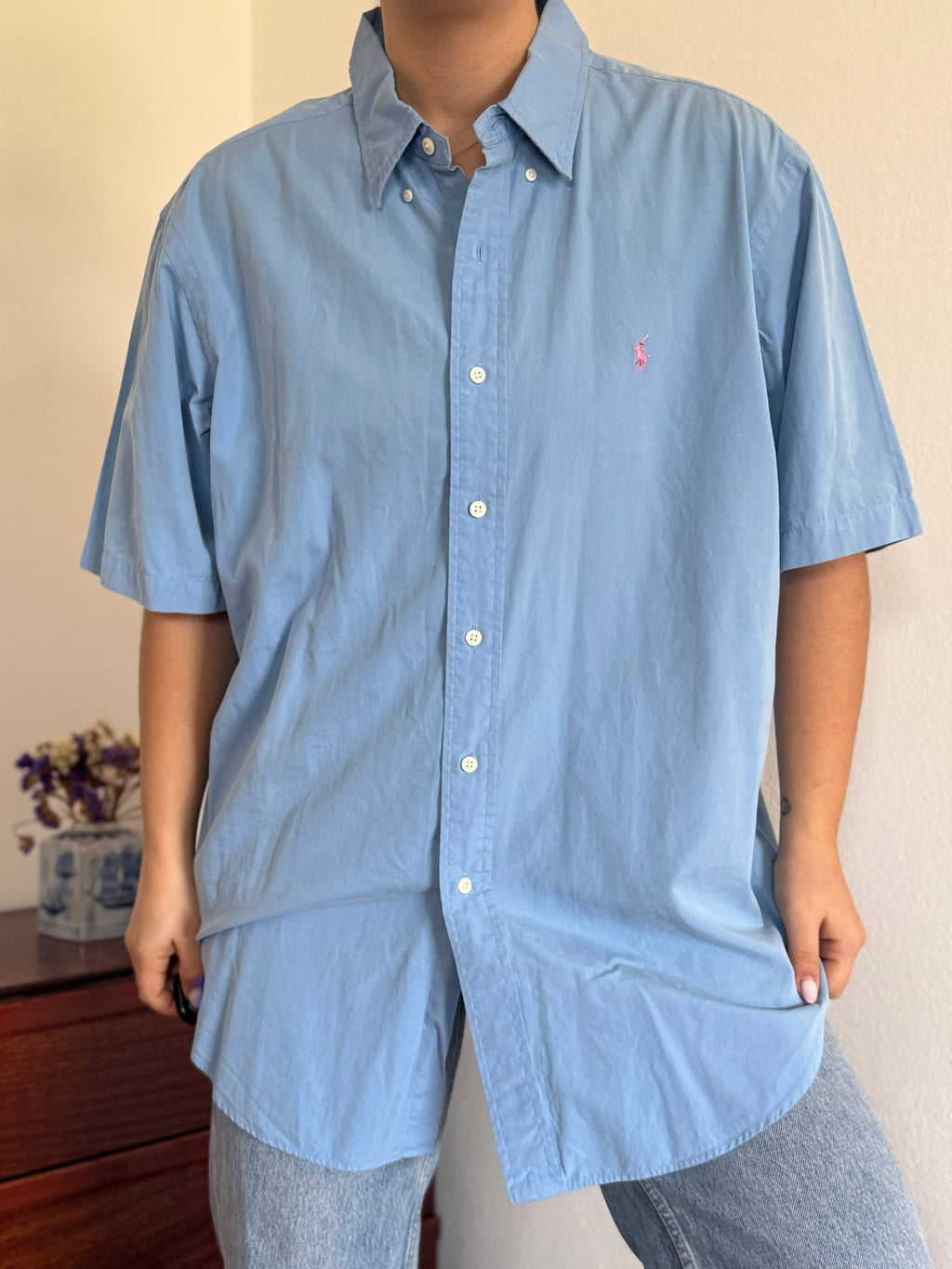 Ralph Lauren Shirt Classic Fit Plain Blue 100% Cotton