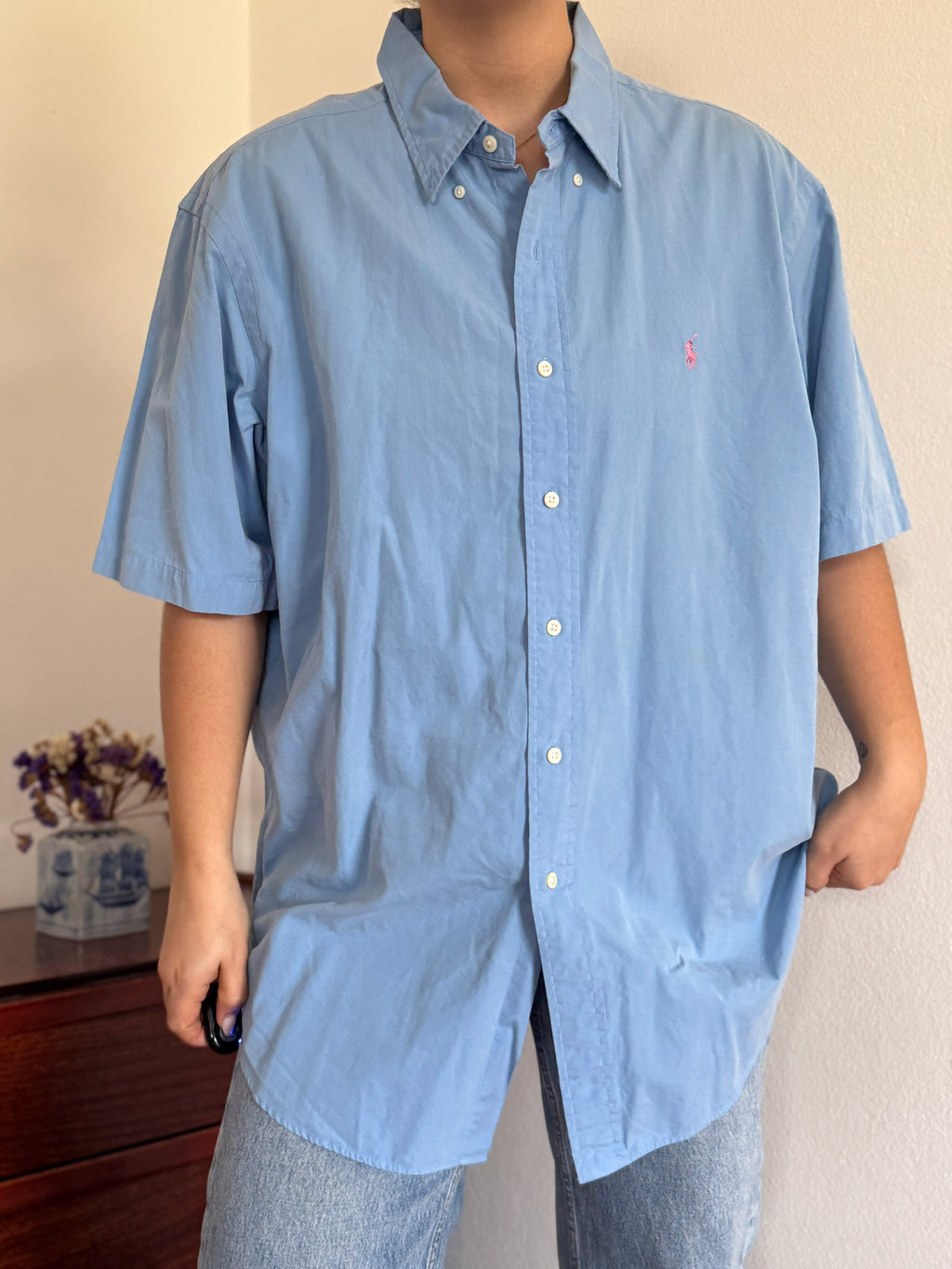 Ralph Lauren Shirt Classic Fit Plain Blue 100% Cotton
