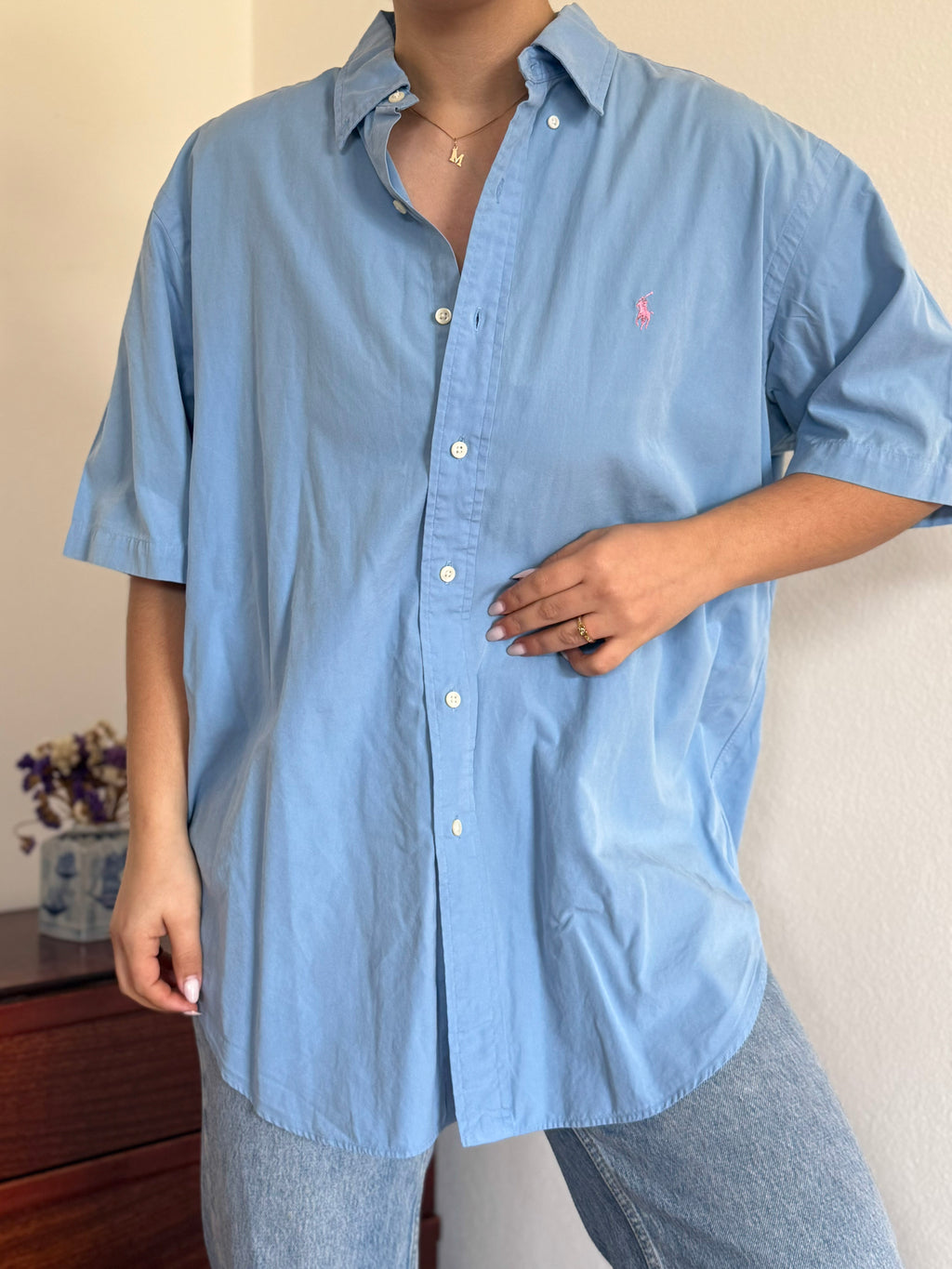 Ralph Lauren Shirt Classic Fit Plain Blue 100% Cotton