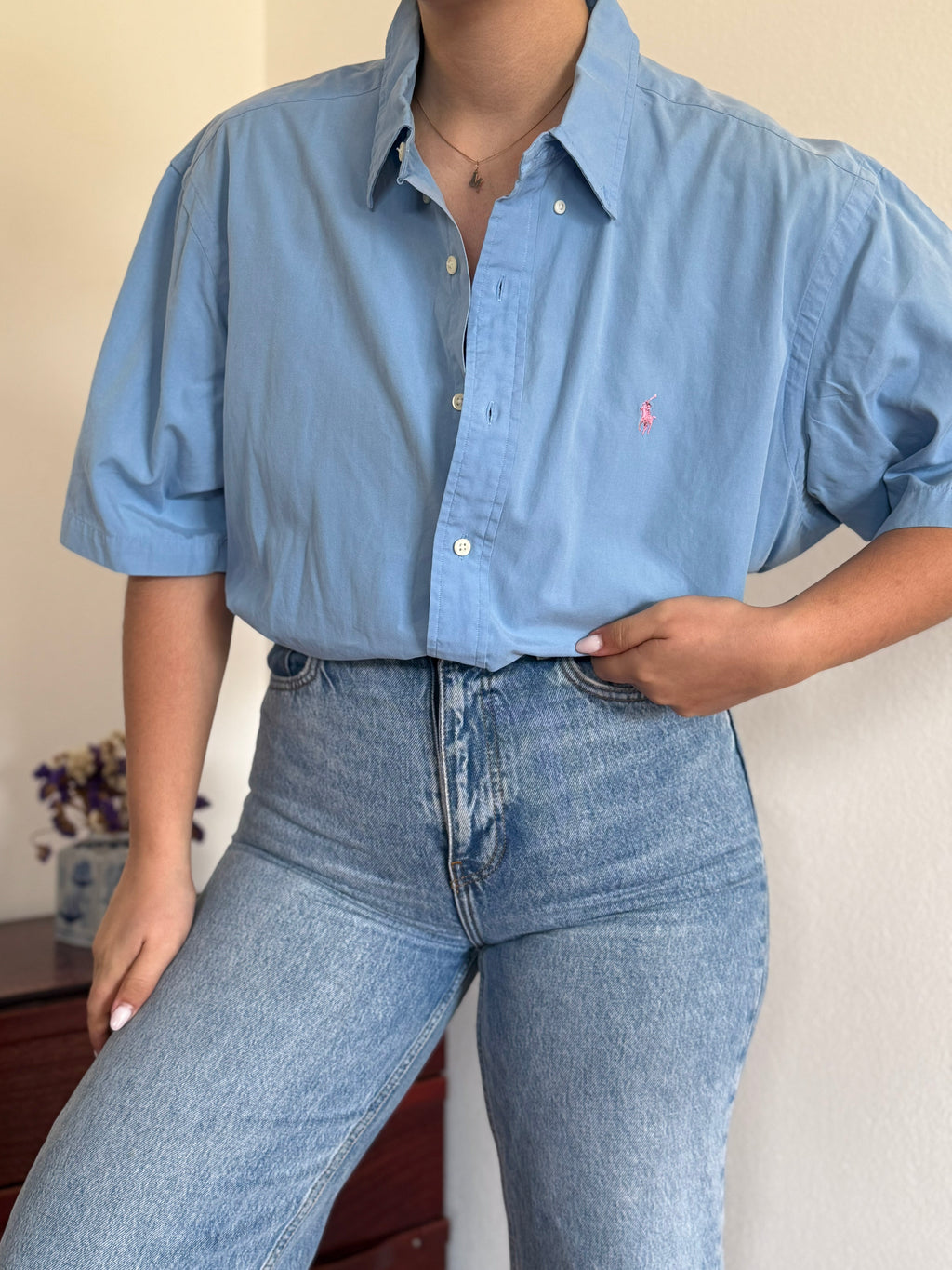 Ralph Lauren Shirt Classic Fit Plain Blue 100% Cotton