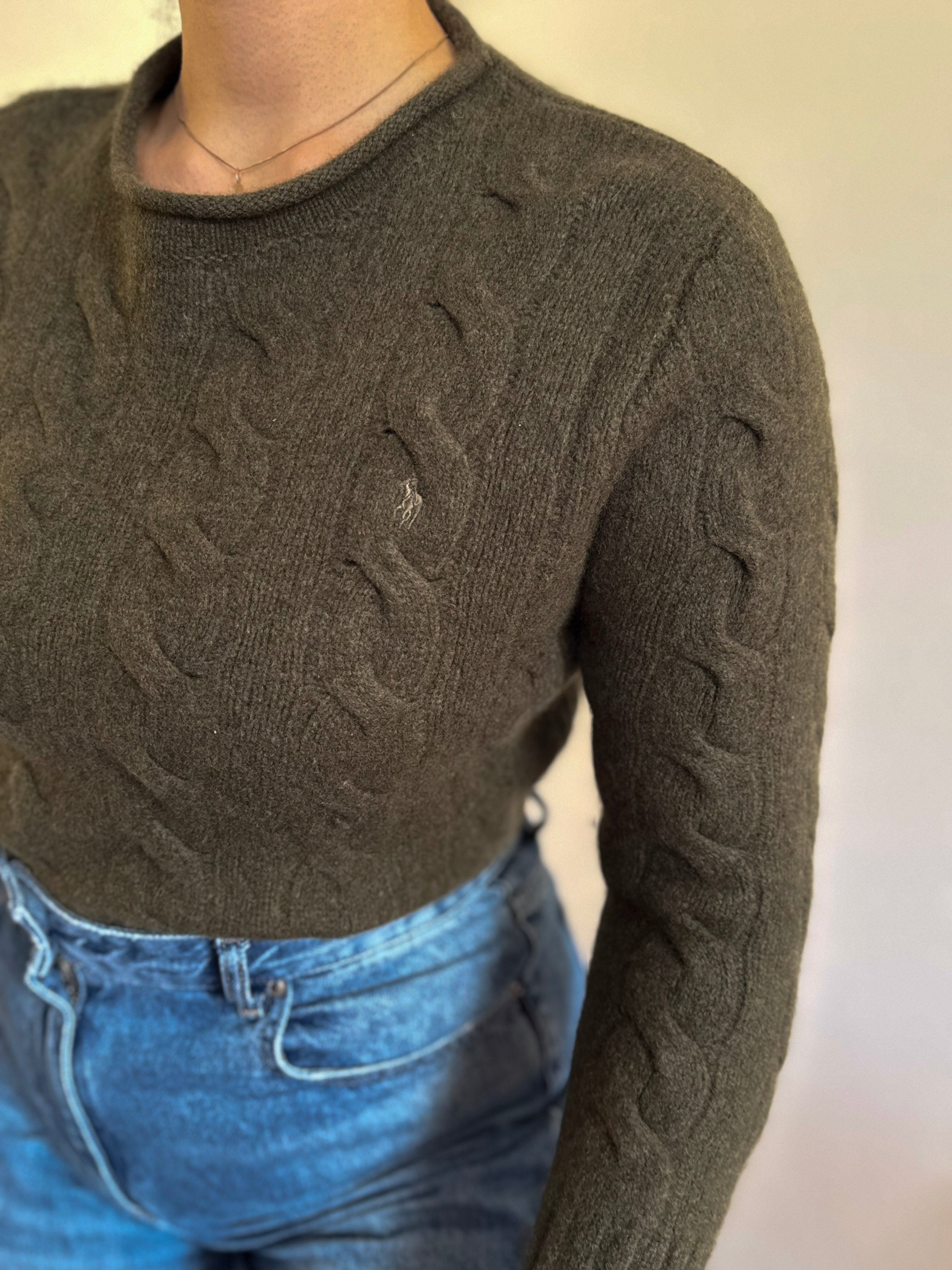 Polo Ralph Lauren Round Neck Cable Knit Sweater 100% Wool