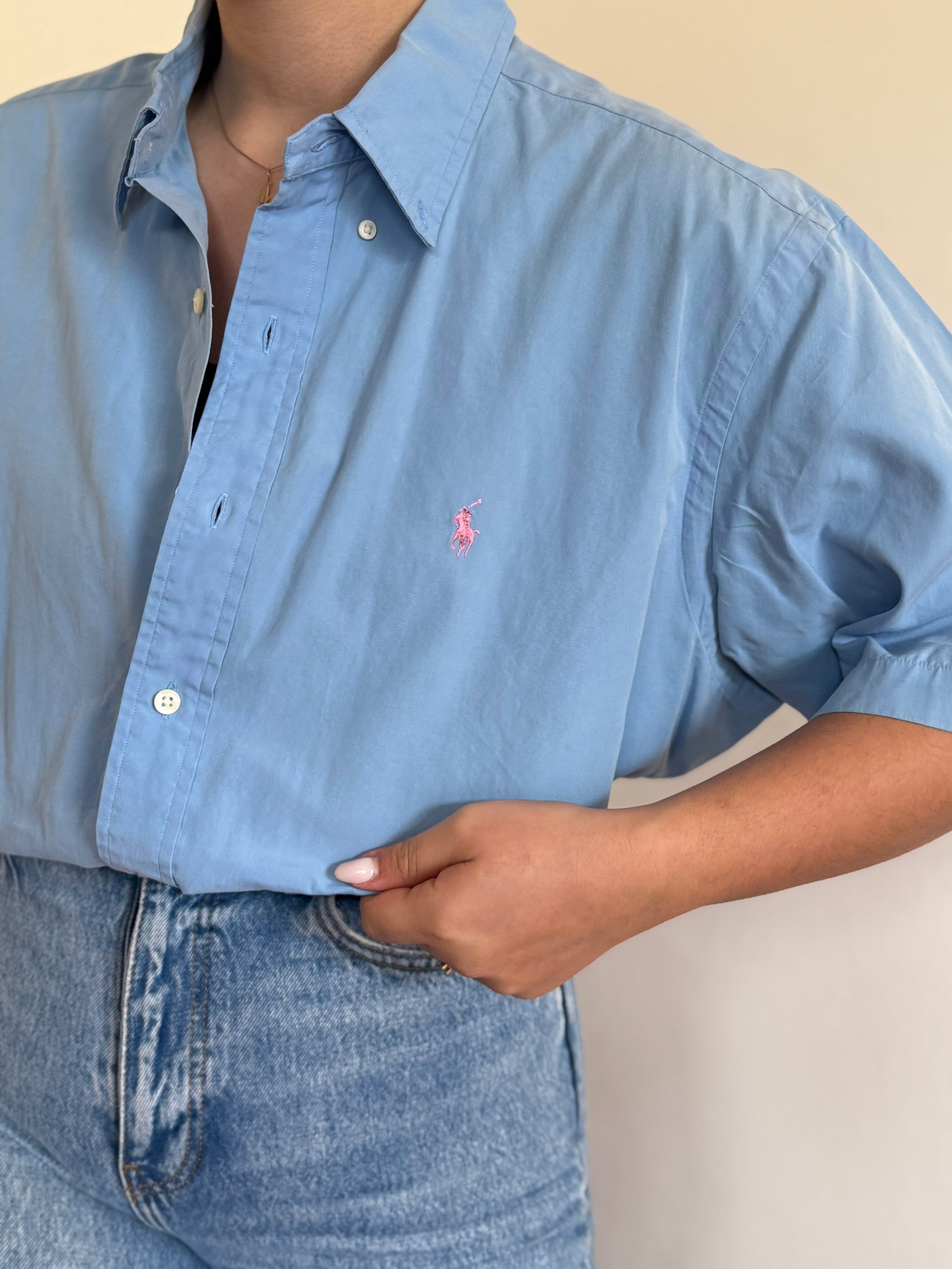Ralph Lauren Shirt Classic Fit Plain Blue 100% Cotton
