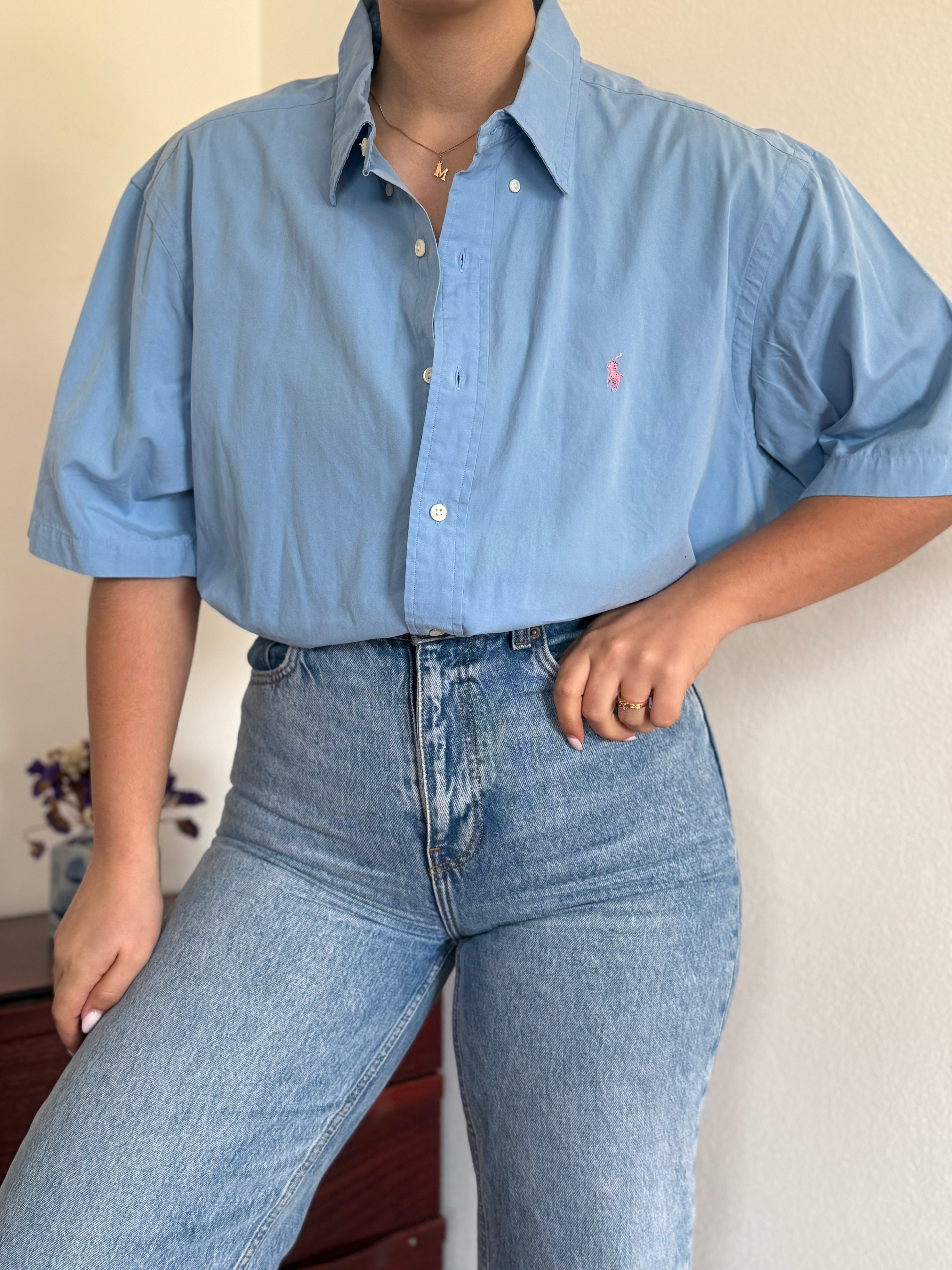 Ralph Lauren Shirt Classic Fit Plain Blue 100% Cotton