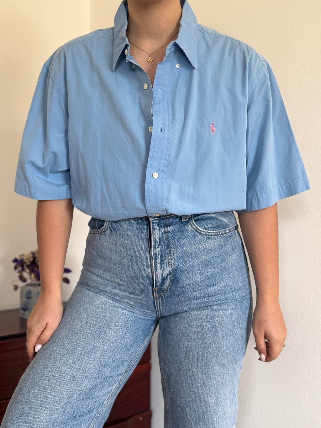 Ralph Lauren Shirt Classic Fit Plain Blue 100% Cotton