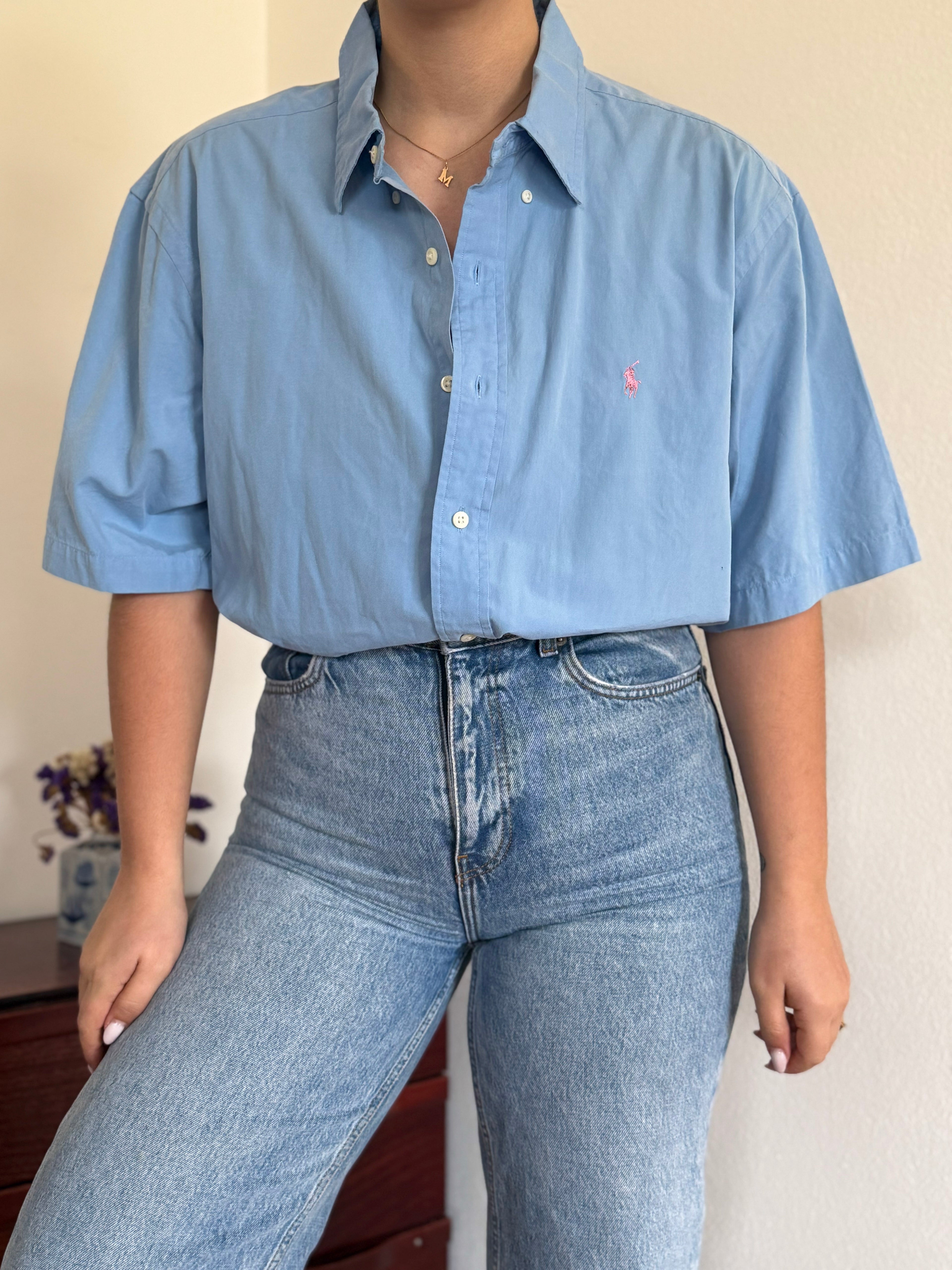 Ralph Lauren Shirt Classic Fit Plain Blue 100% Cotton