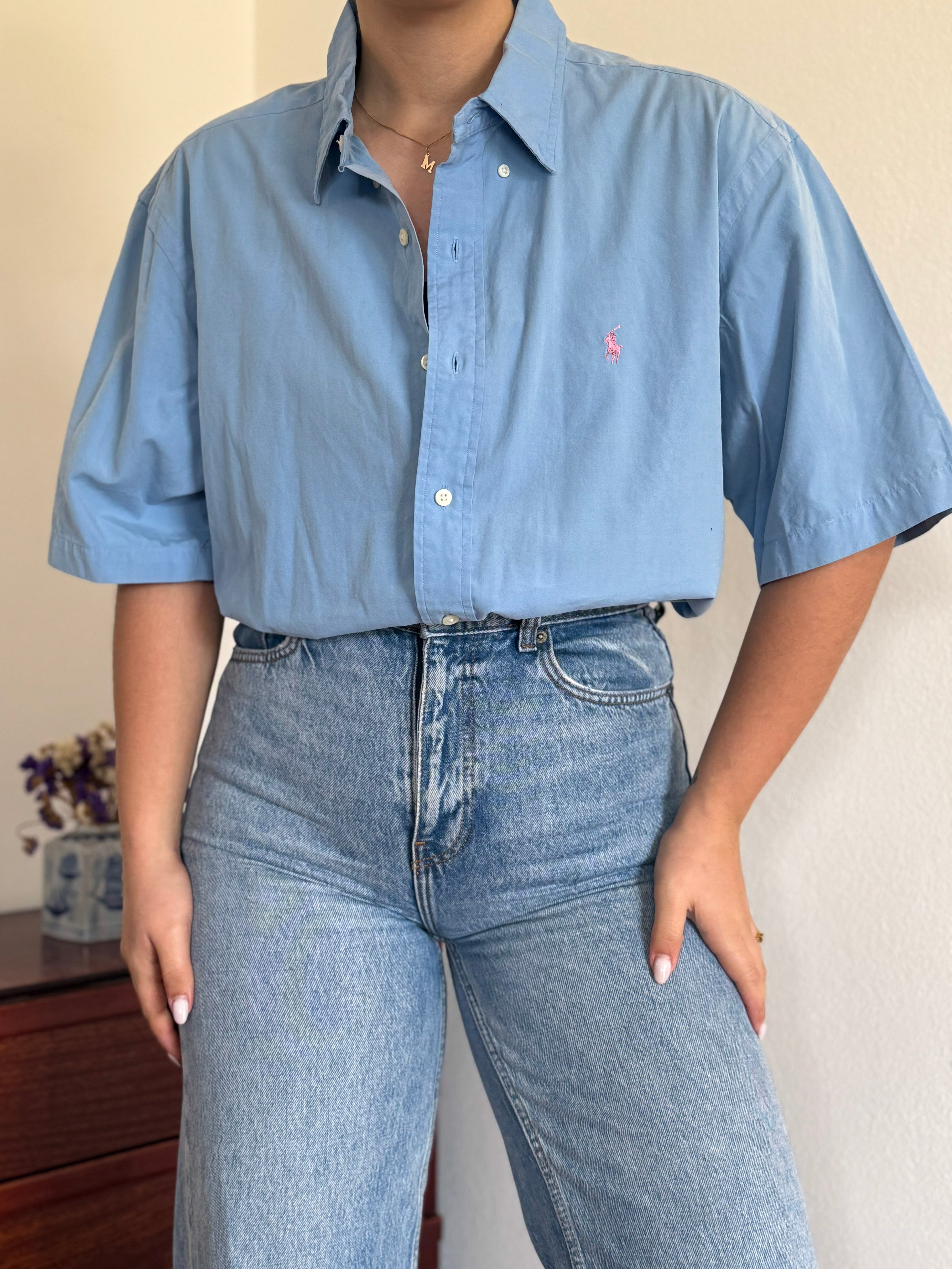 Ralph Lauren Shirt Classic Fit Plain Blue 100% Cotton