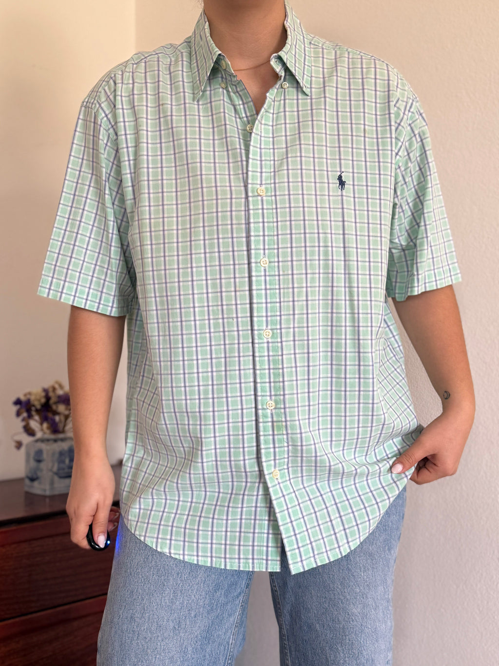 Polo Ralph Lauren Shirt Blake Fit Plaid Green 100% Cotton