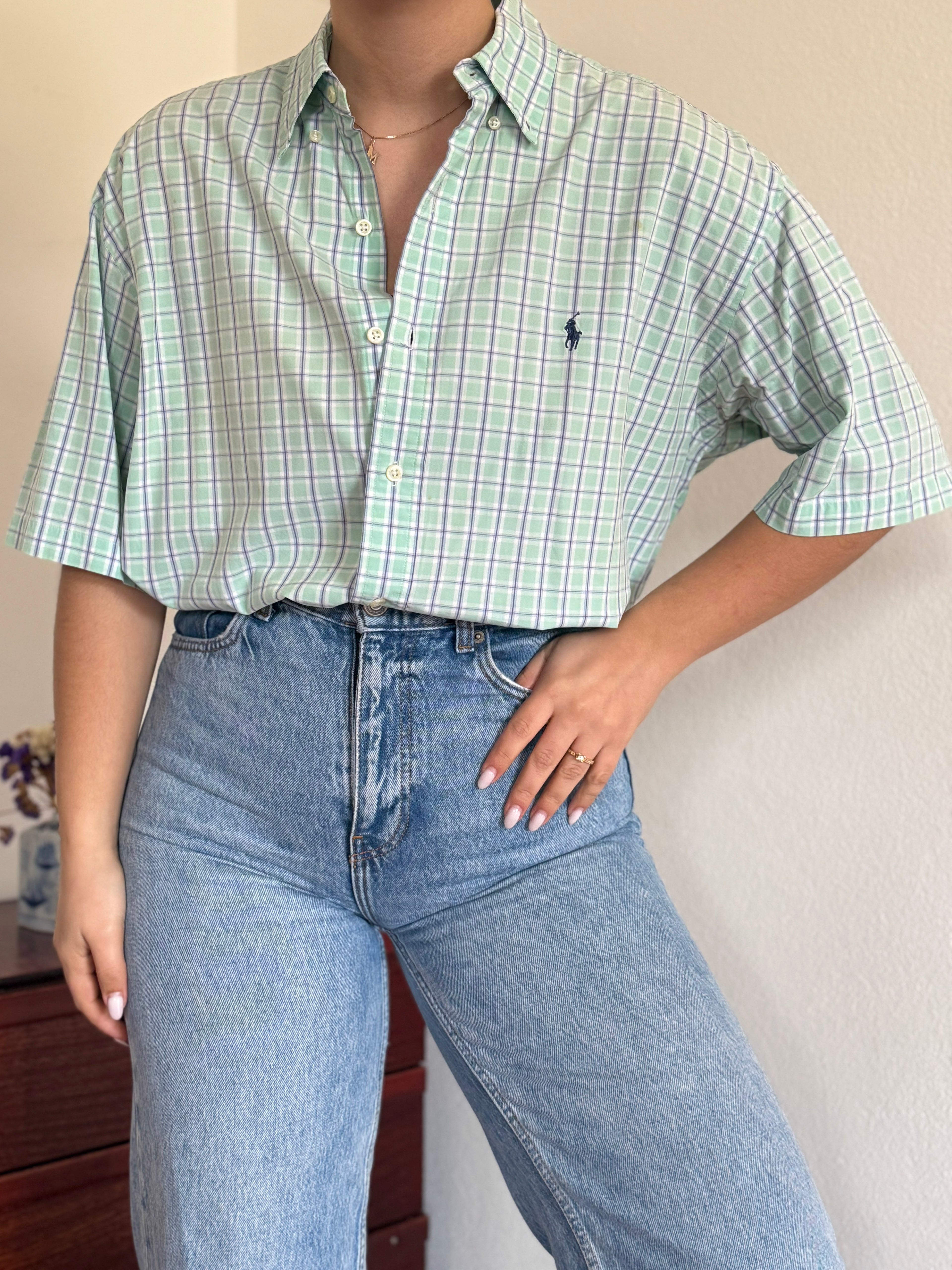 Polo Ralph Lauren Shirt Blake Fit Plaid Green 100% Cotton