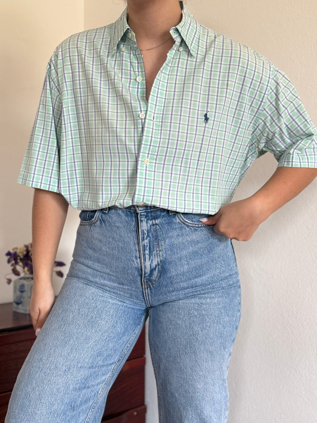 Polo Ralph Lauren Shirt Blake Fit Plaid Green 100% Cotton