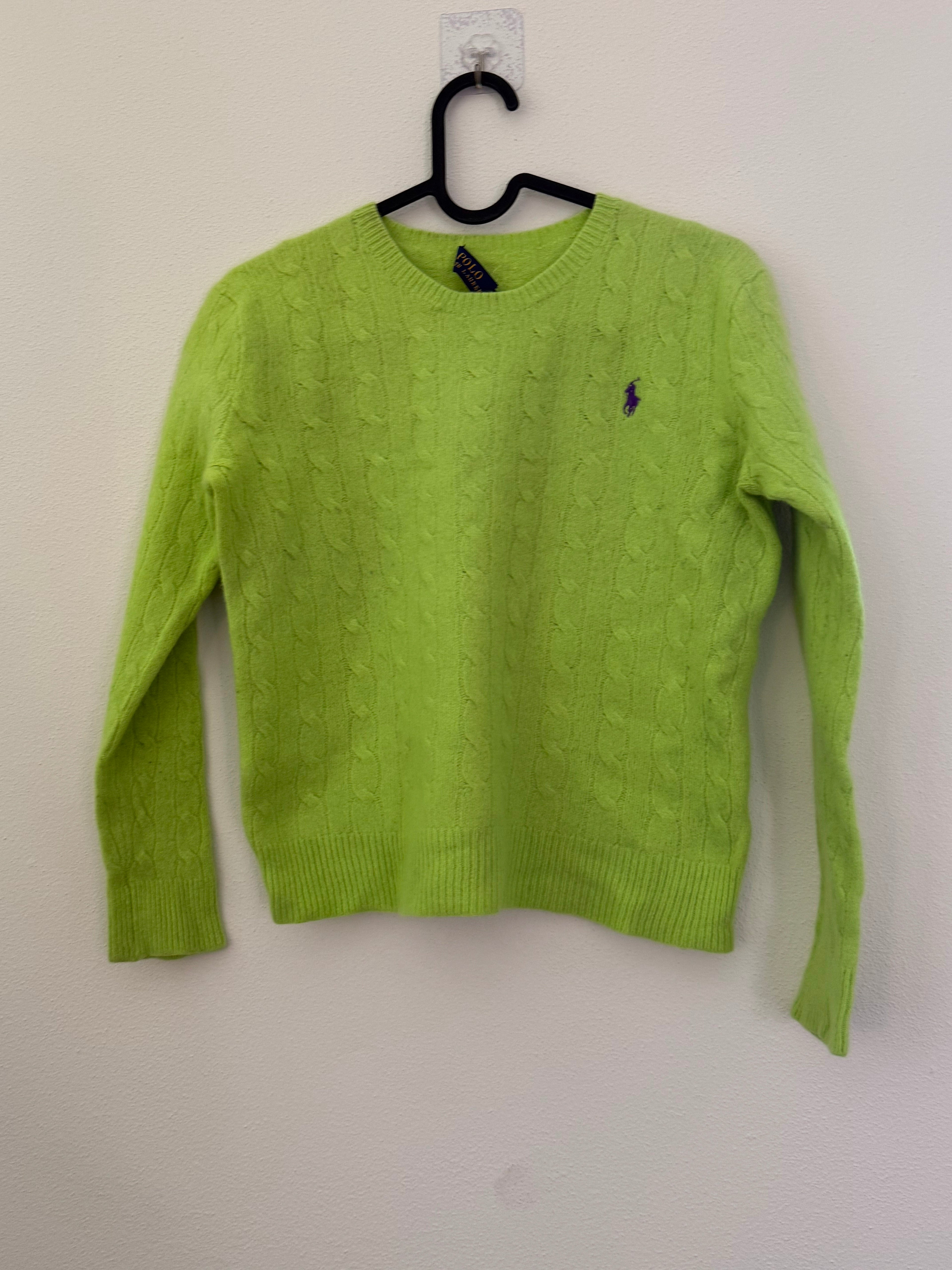 Polo Ralph Lauren Round Neck Cable Knit Sweater 90% Merino Wool 10% Cashmere