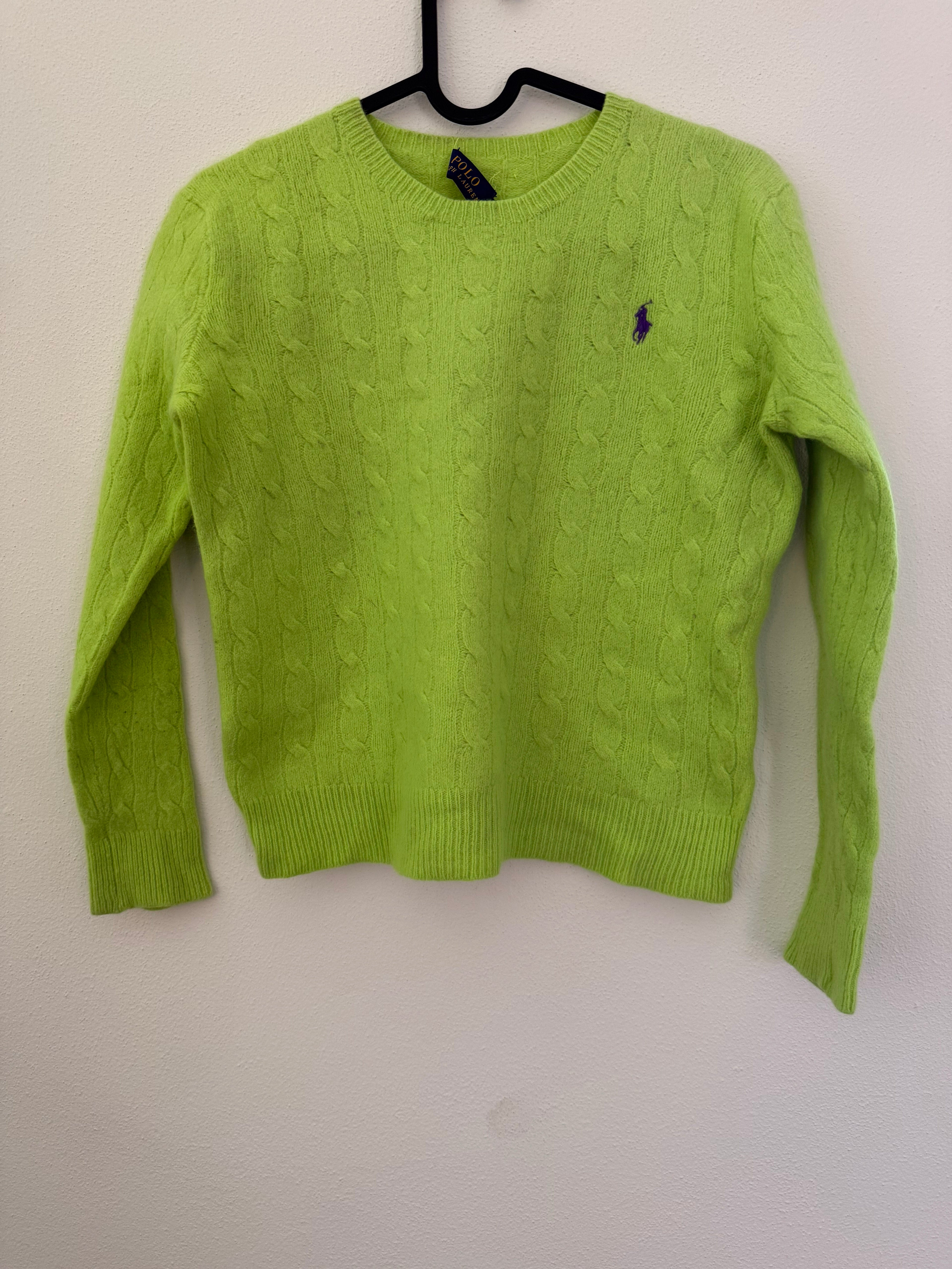 Polo Ralph Lauren Round Neck Cable Knit Sweater 90% Merino Wool 10% Cashmere