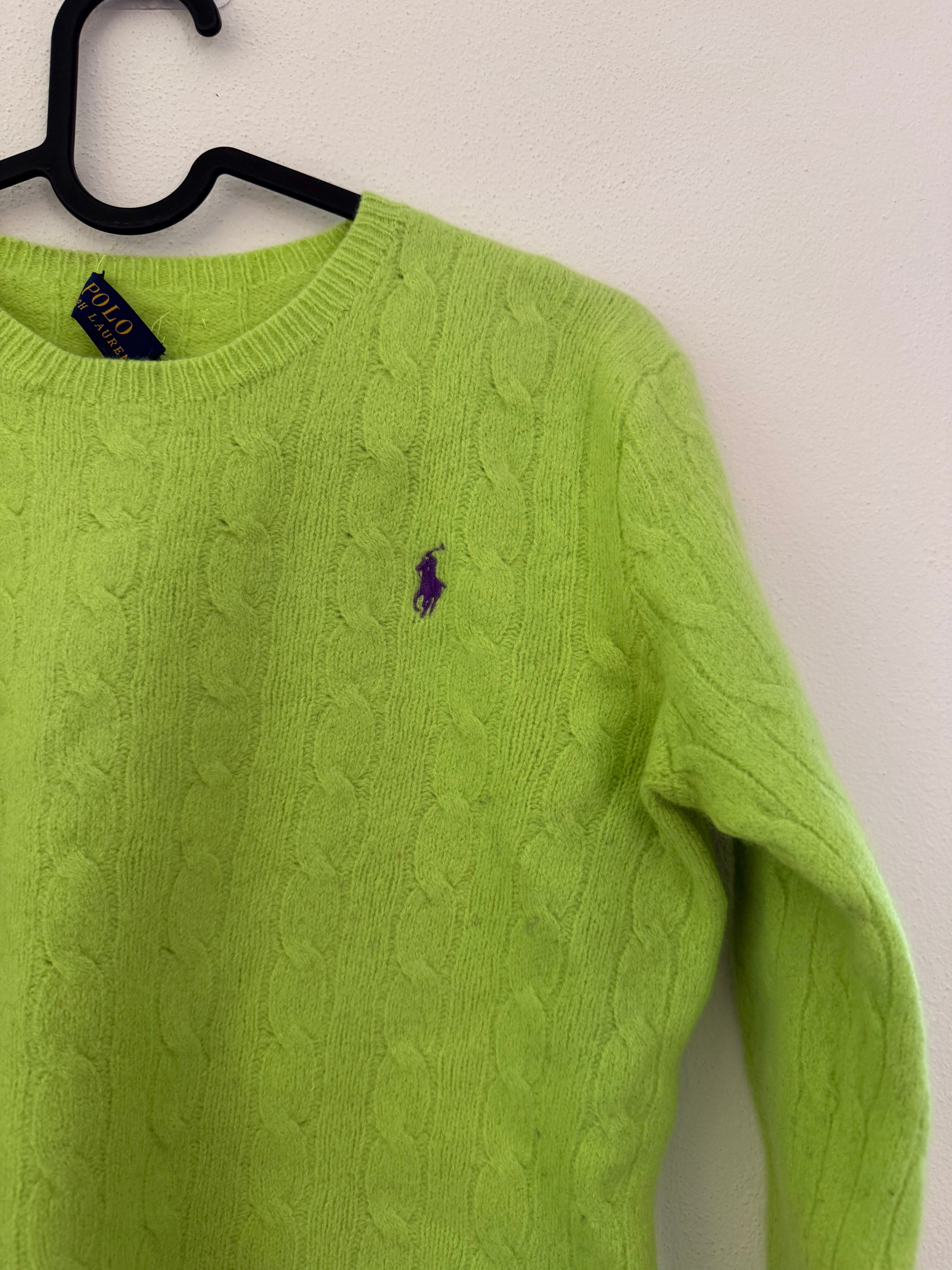 Polo Ralph Lauren Round Neck Cable Knit Sweater 90% Merino Wool 10% Cashmere