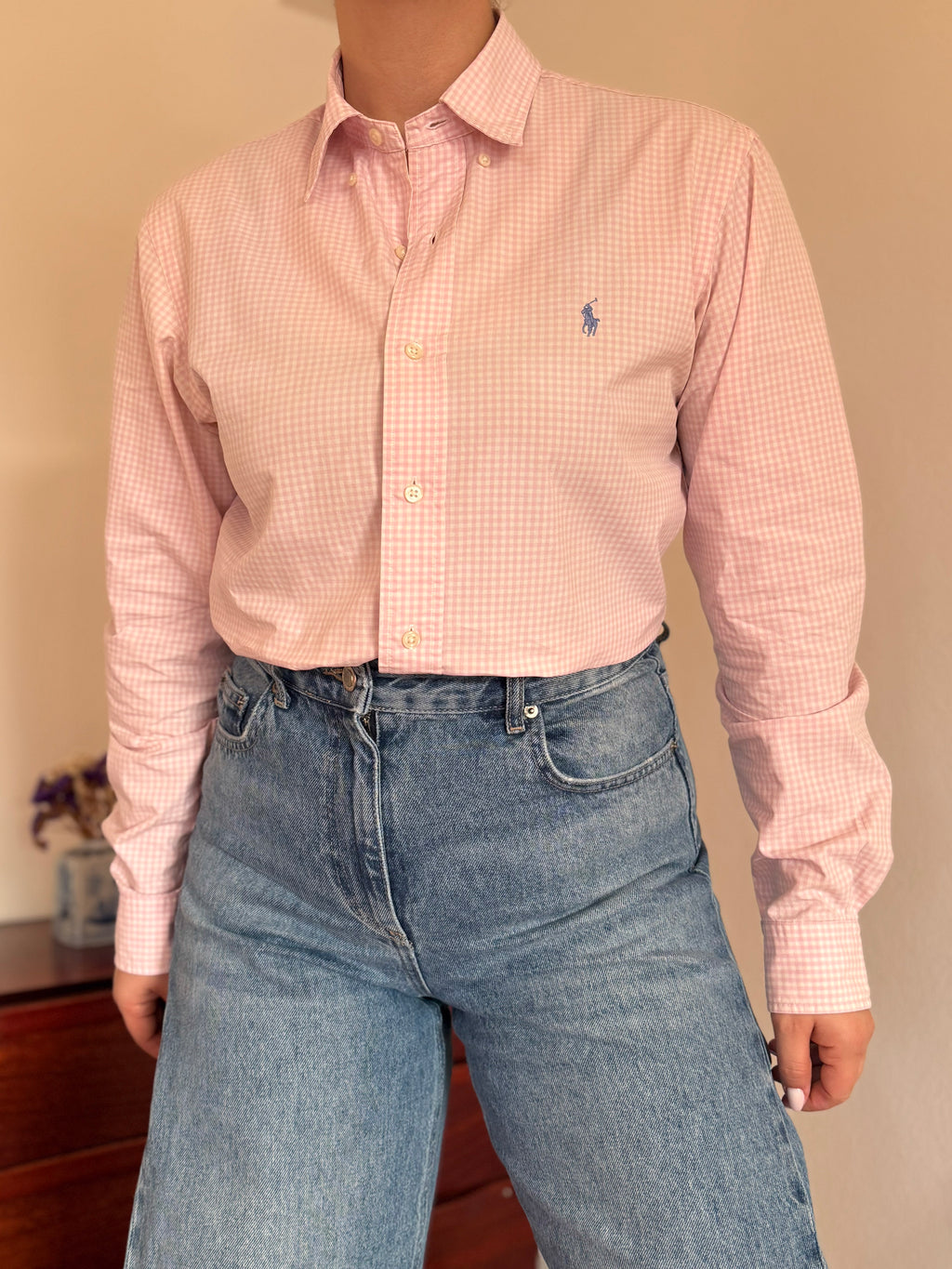 Polo Ralph Lauren Pink Plaid Shirt Costum Fit 100% Cotton