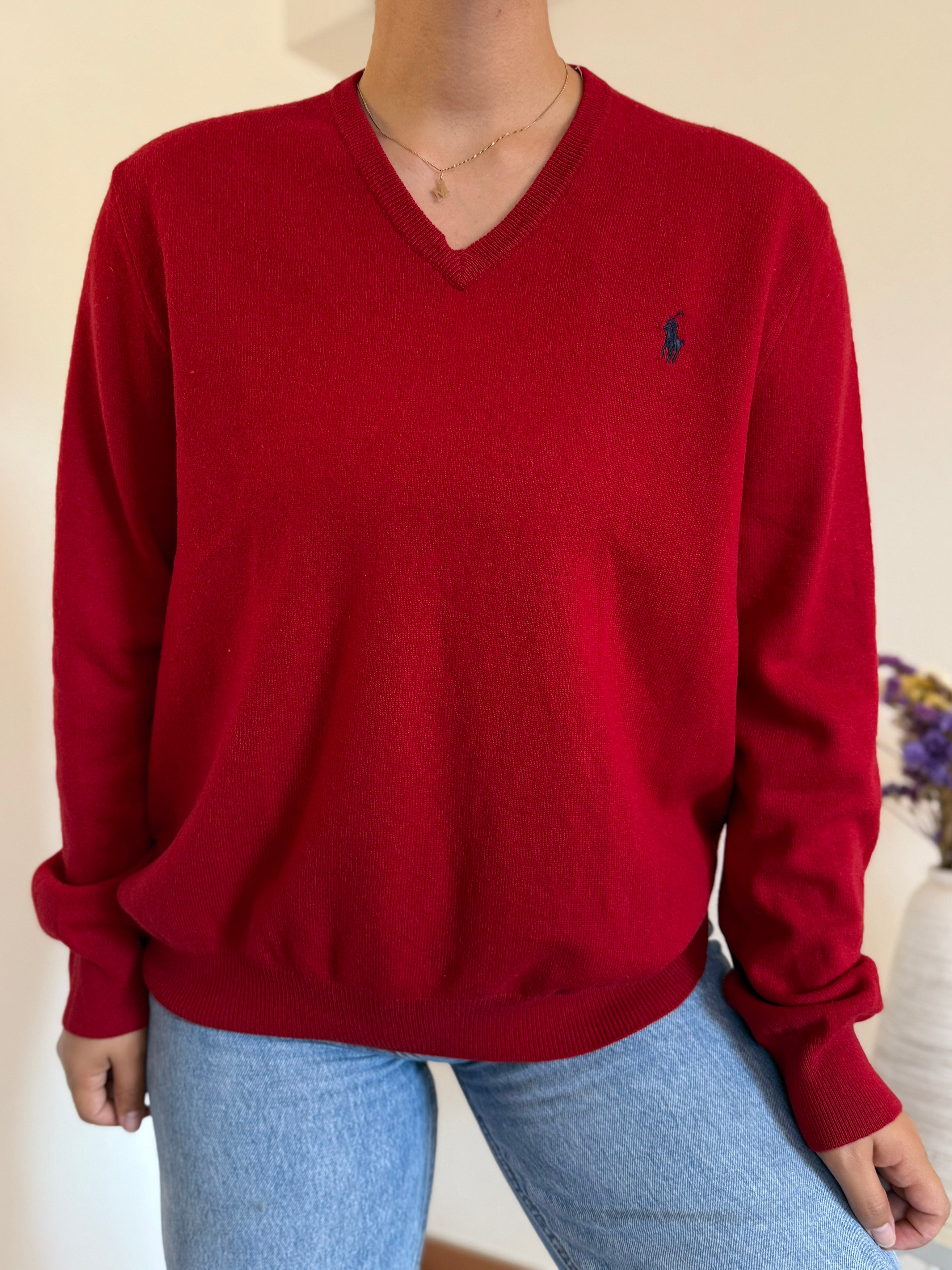 Ralph Lauren V-Neck Knit 100% Lã