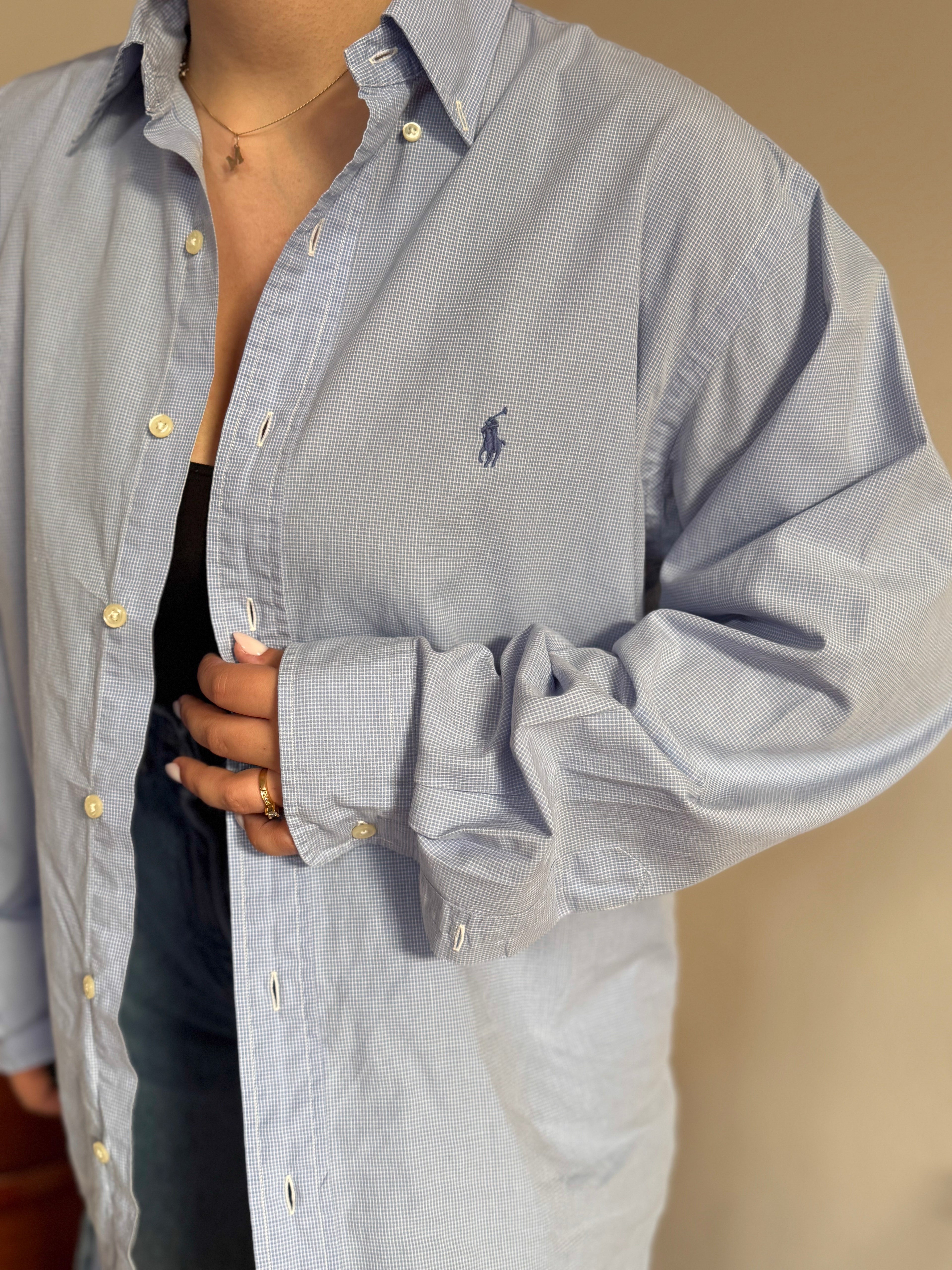 Polo Ralph Lauren Blue Plaid Shirt Yarmouth 100% Cotton