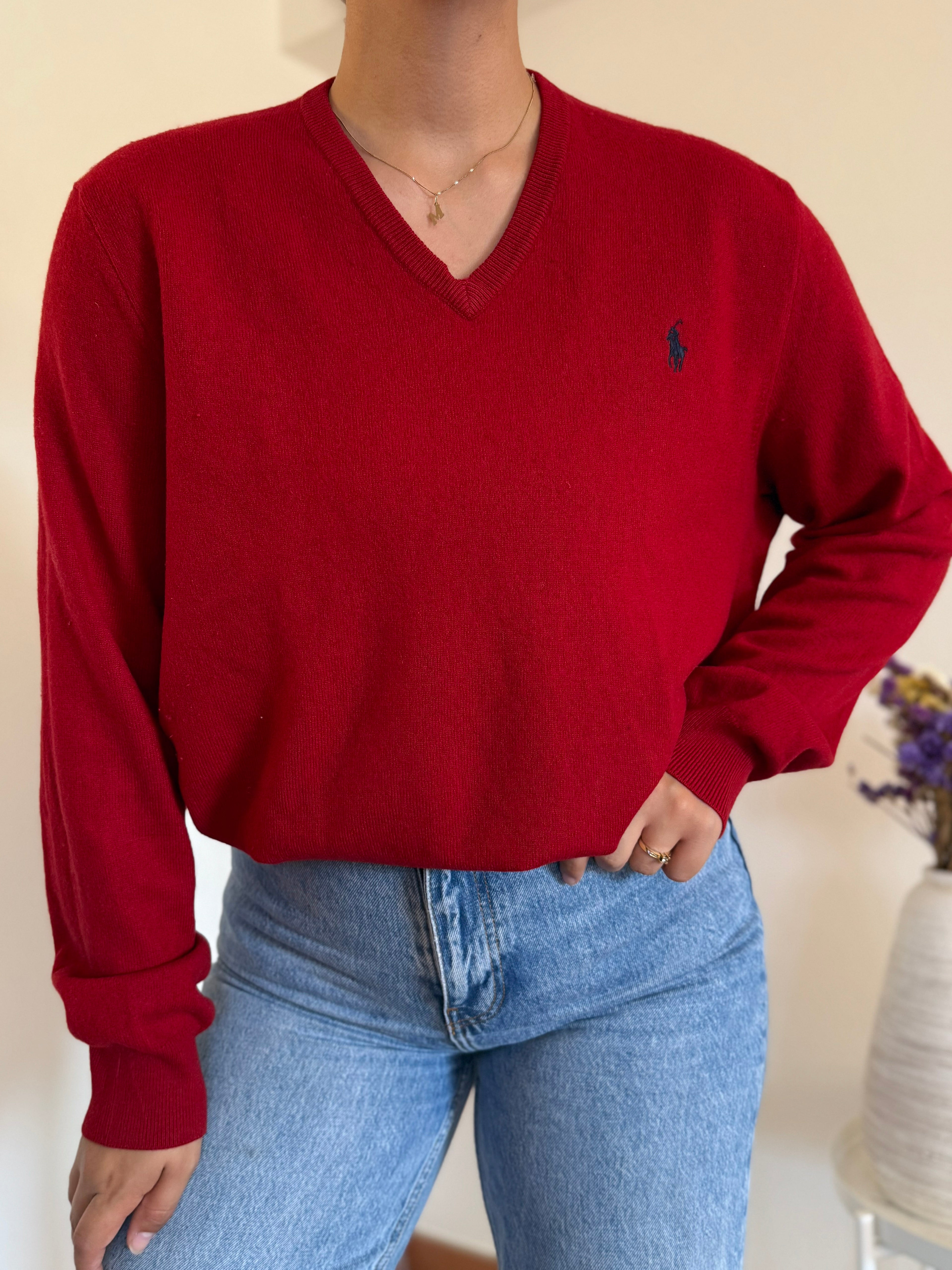 Ralph Lauren V-Neck Knit 100% Lã