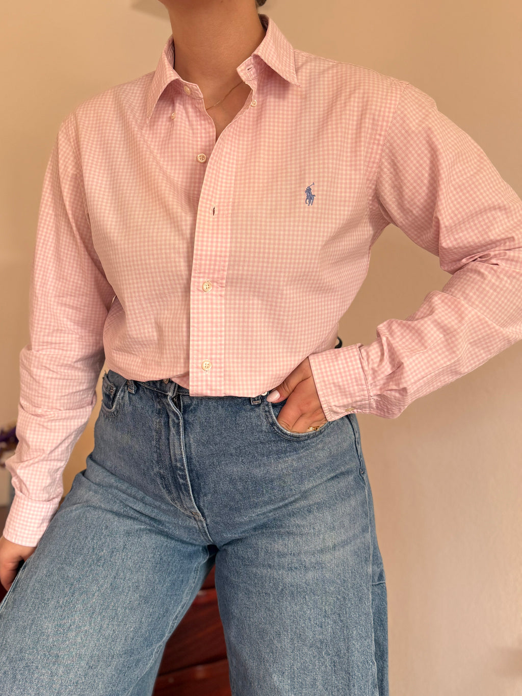 Polo Ralph Lauren Pink Plaid Shirt Costum Fit 100% Cotton