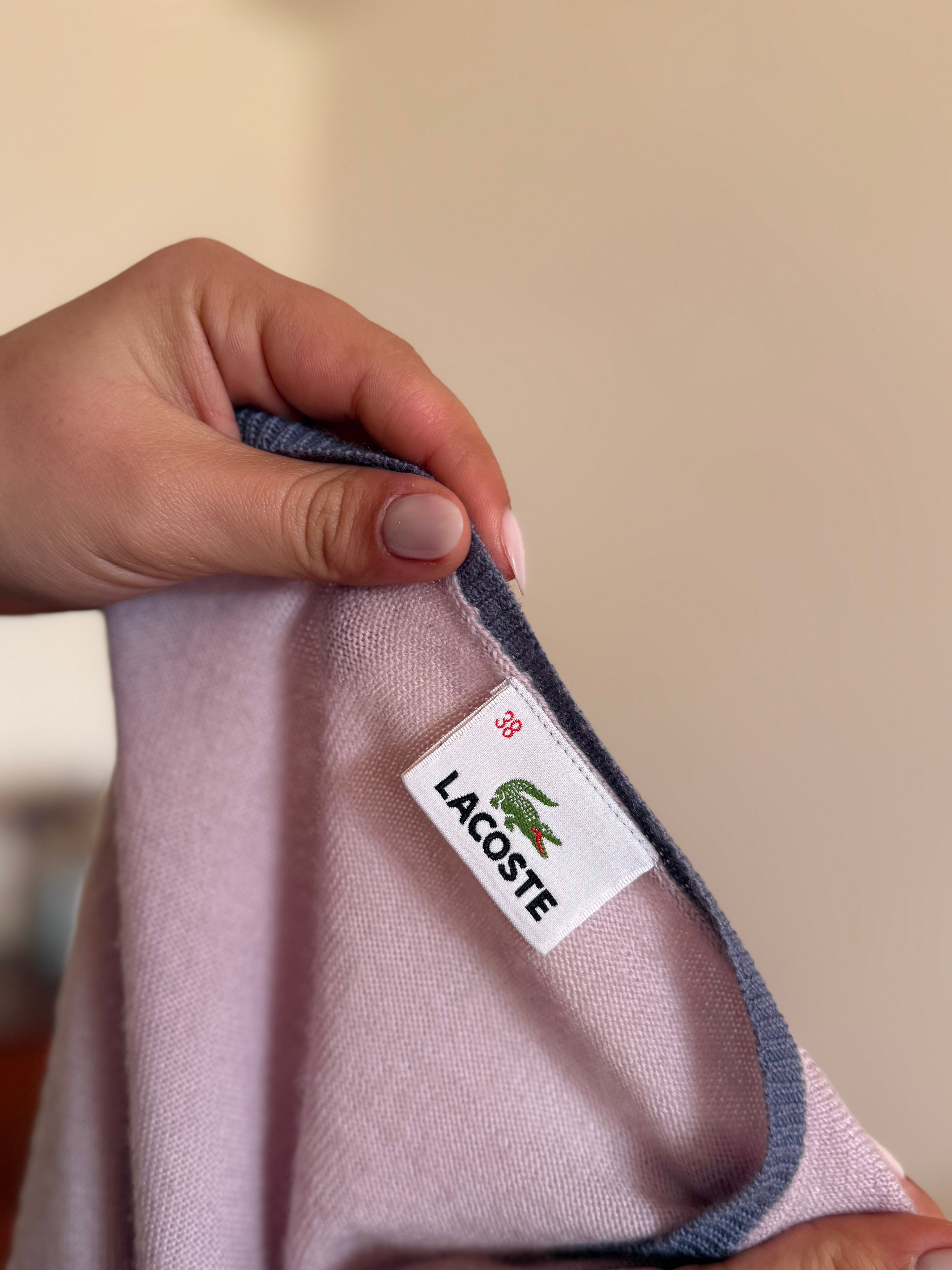 Lacoste V-Neck Knit Sweater 100% Wool