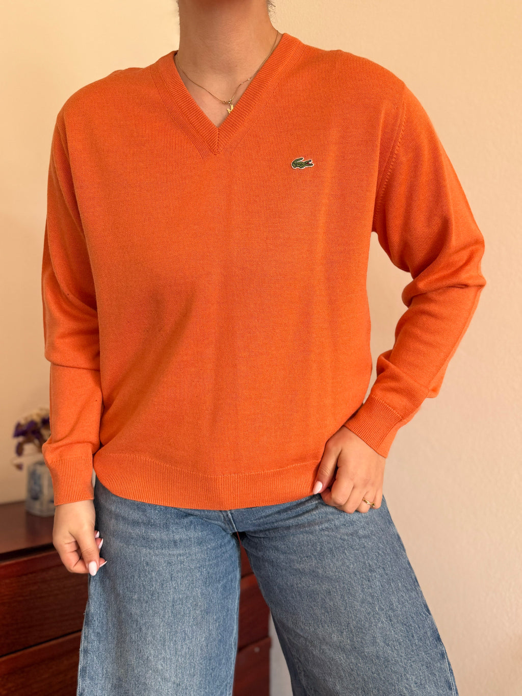 Lacoste V-Neck Knit Sweater 50% Wool 50% Acrylic