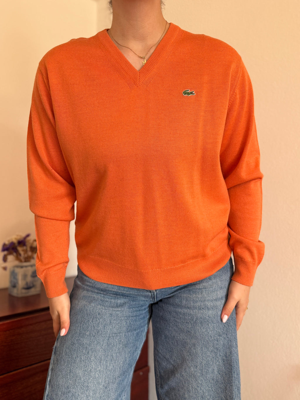 Lacoste V-Neck Knit Sweater 50% Wool 50% Acrylic