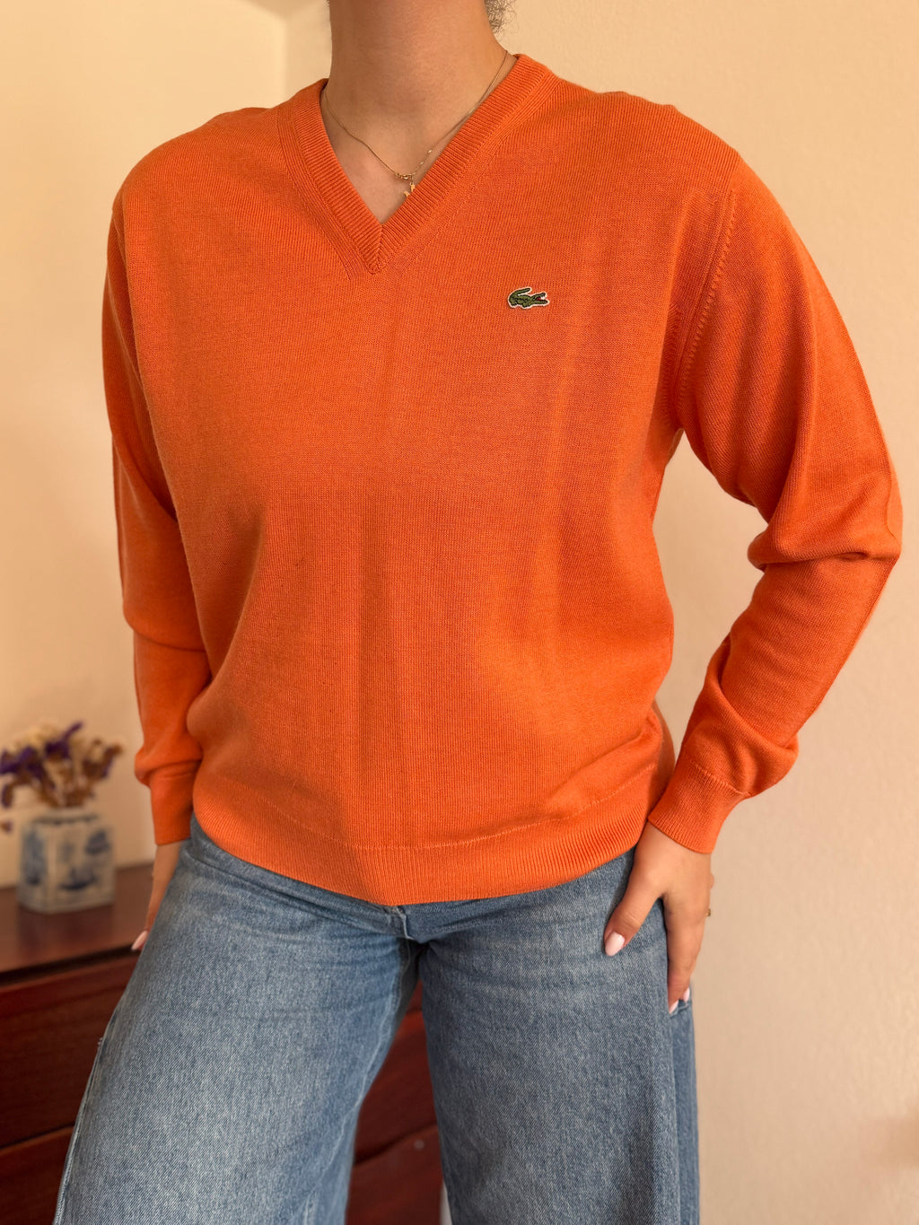 Lacoste V-Neck Knit Sweater 50% Wool 50% Acrylic