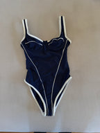 Fato de Banho Vintage Lusmar Azul e Branco c/ Aro (Veste S)
