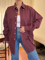 Camisa Ralph Lauren Bombazina Bordô | Oversized Vintage Preppy