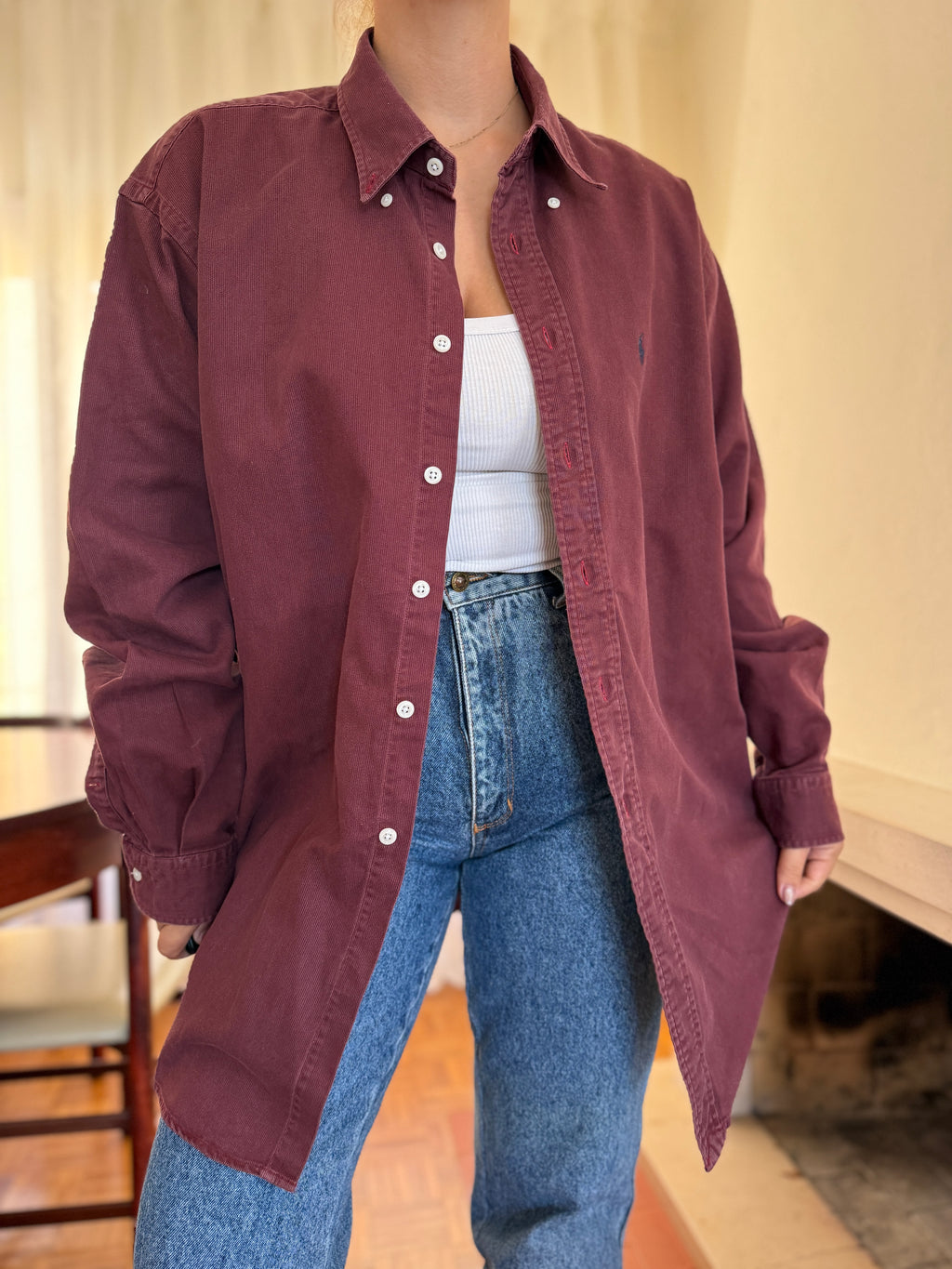 Camisa Ralph Lauren Bombazina Bordô | Oversized Vintage Preppy